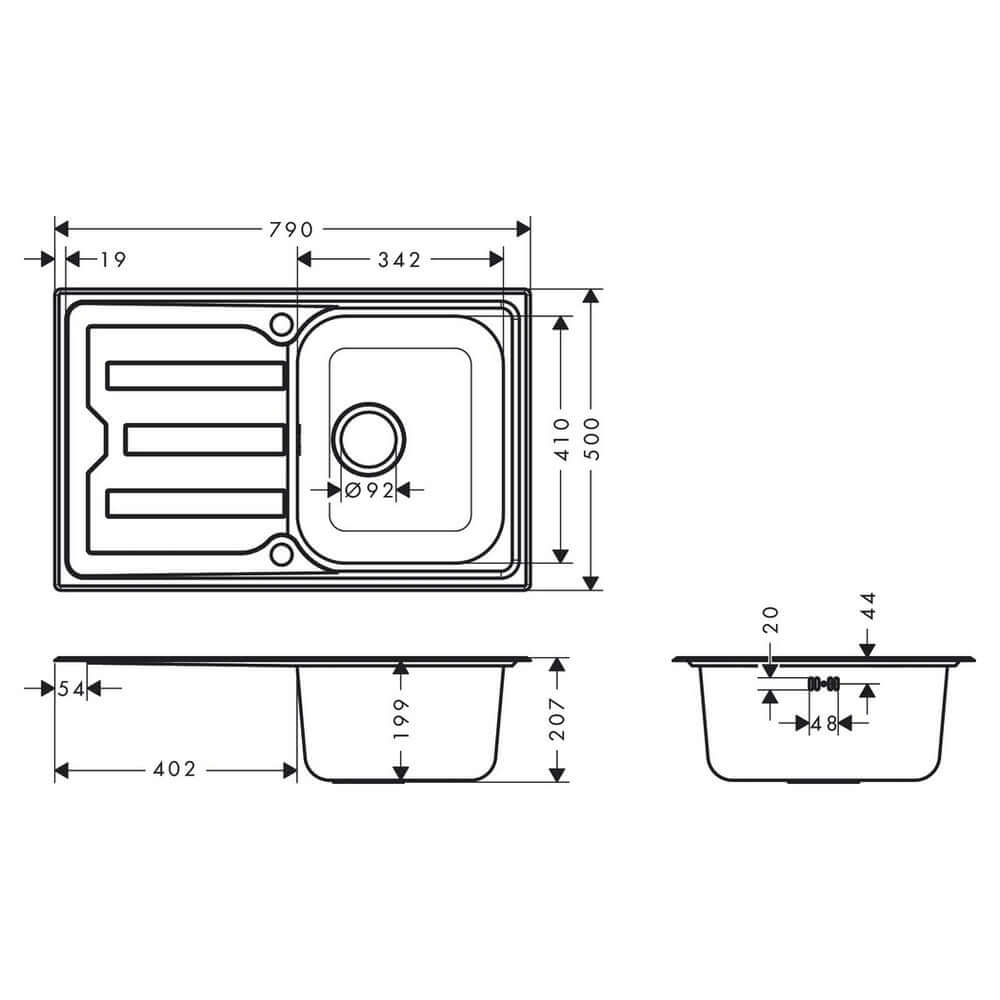 Hansgrohe S440-A342 79 1.0 Bowl Stainless Steel Kitchen Sink With Drainer 43364800