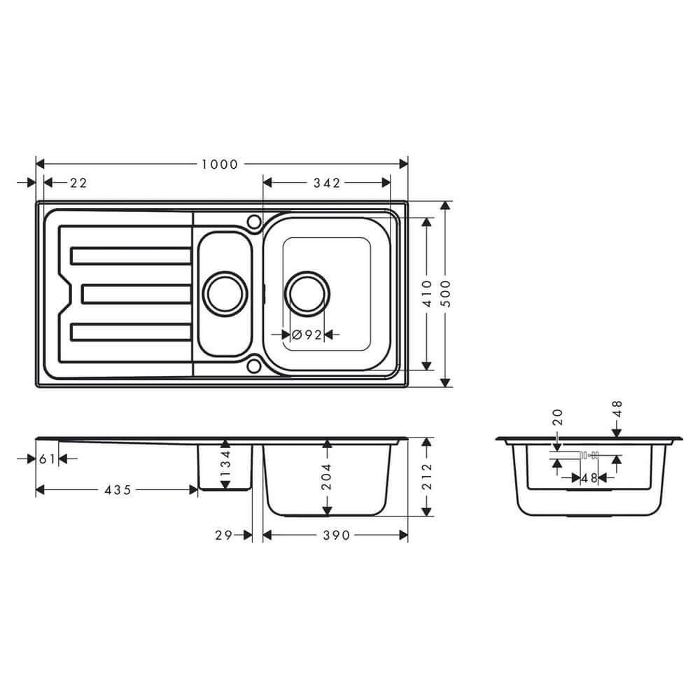 Hansgrohe S440-A517 100 1.5 Bowl Stainless Steel Kitchen Sink With Drainer 43366800