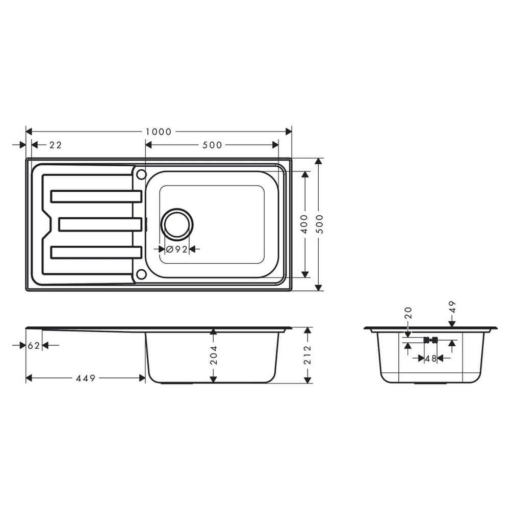 Hansgrohe S440-A500 100 1.0 Bowl Stainless Steel Kitchen Sink With Drainer 43367800