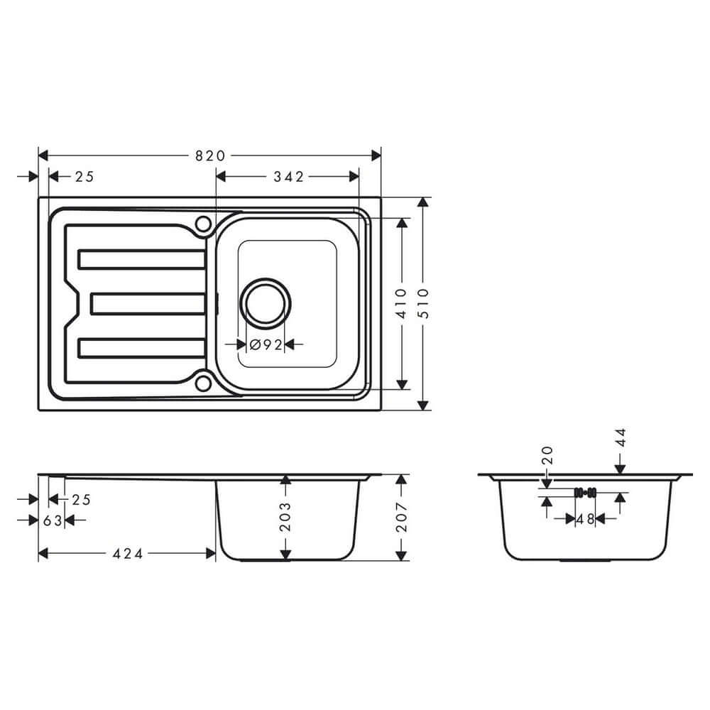 Hansgrohe S440-F342 79 1.0 Bowl Stainless Steel Kitchen Sink With Drainer 43368800