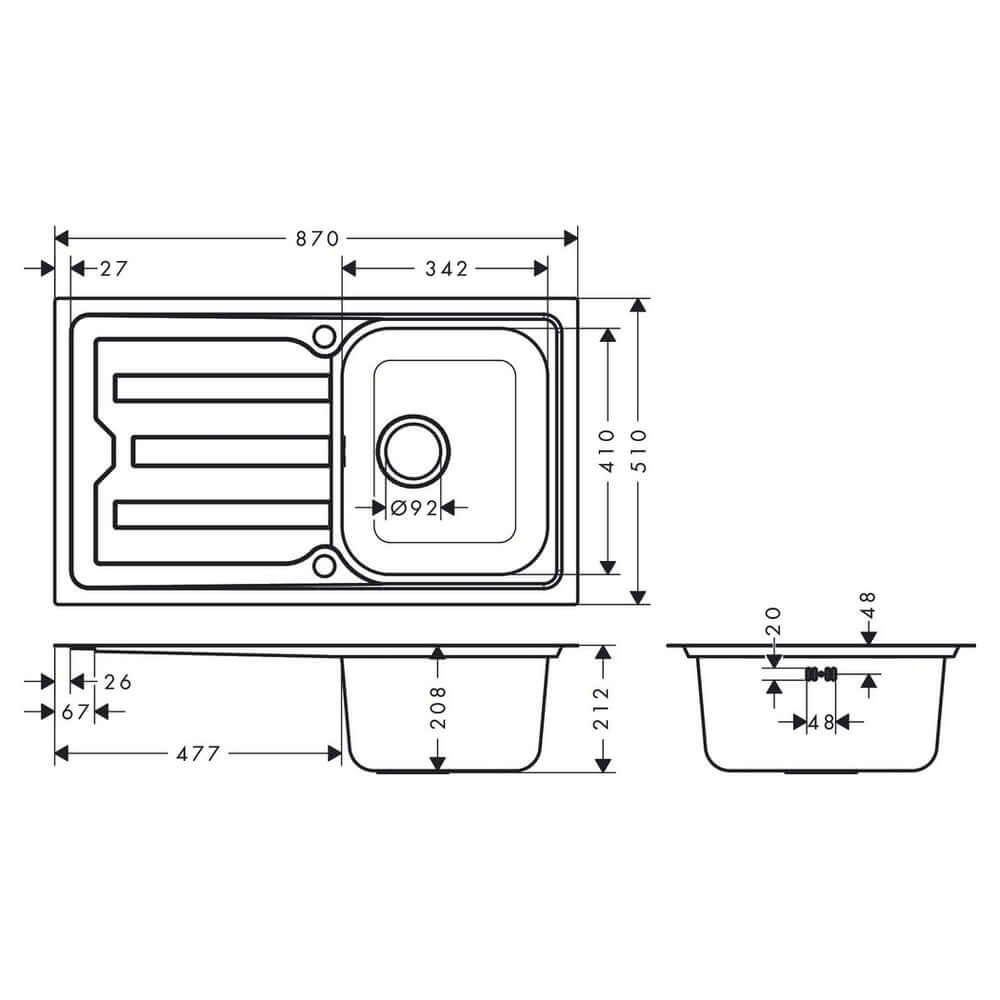 Hansgrohe S440-F342 86 1.0 Bowl Stainless Steel Kitchen Sink With Drainer 43369800