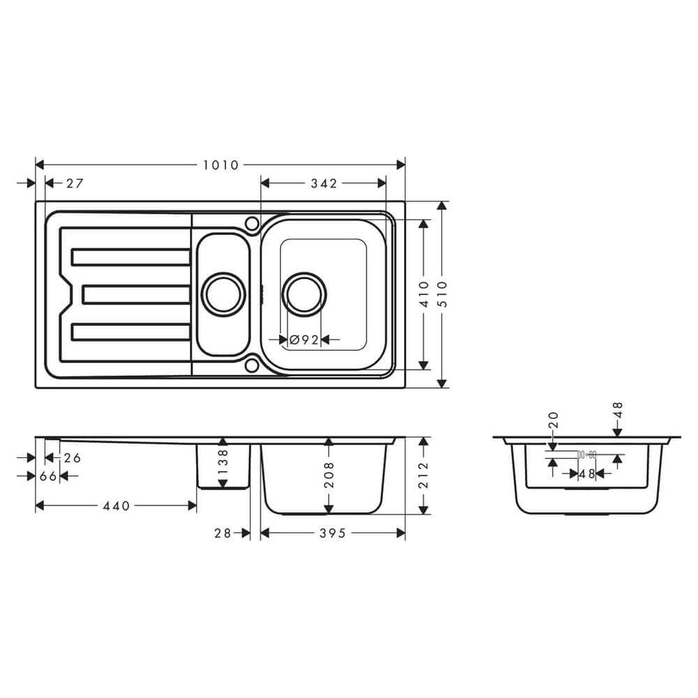 Hansgrohe S440-F517 100 1.5 Bowl Stainless Steel Kitchen Sink With Drainer 43370800