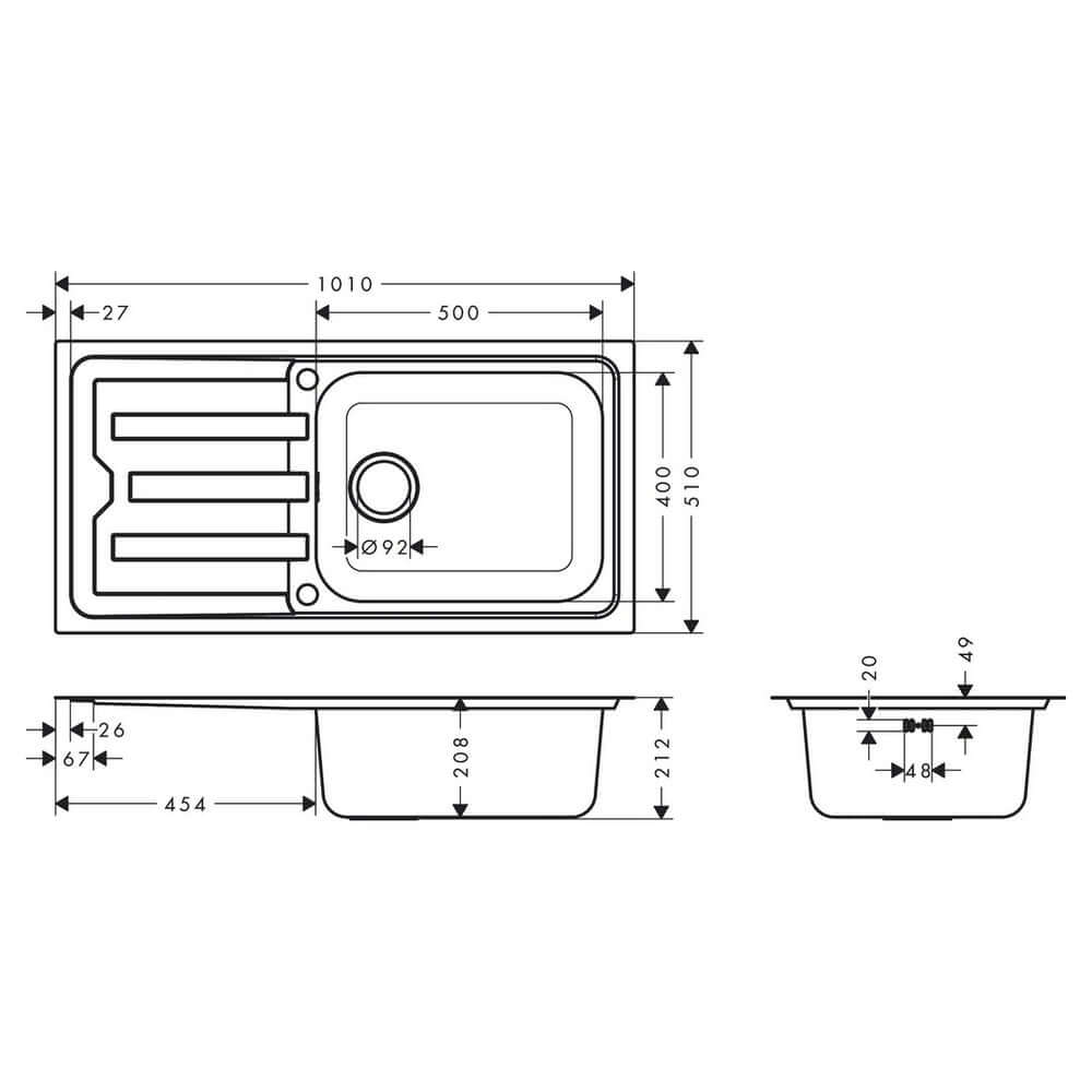 Hansgrohe S440-F500 100 1.0 Bowl Stainless Steel Kitchen Sink With Drainer 43371800