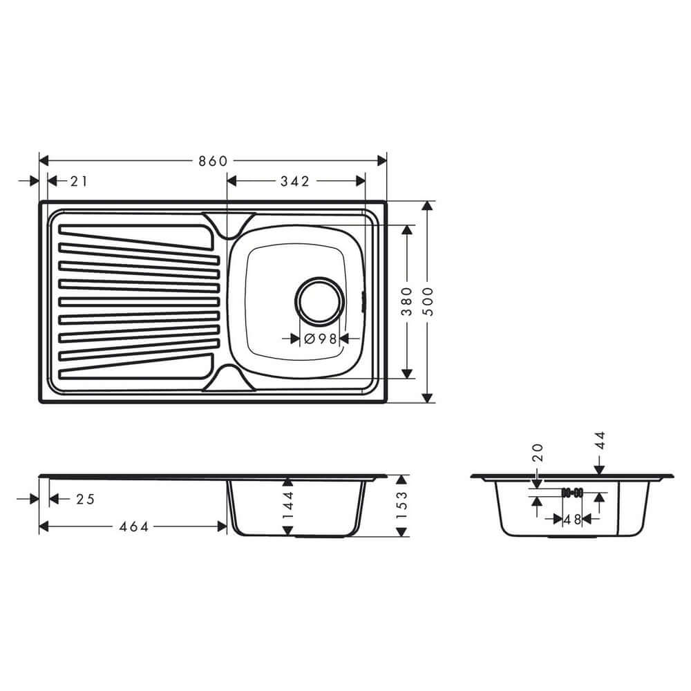 Hansgrohe S210-A342 86 1.0 Bowl Stainless Steel Kitchen Sink With Drainer 43372800