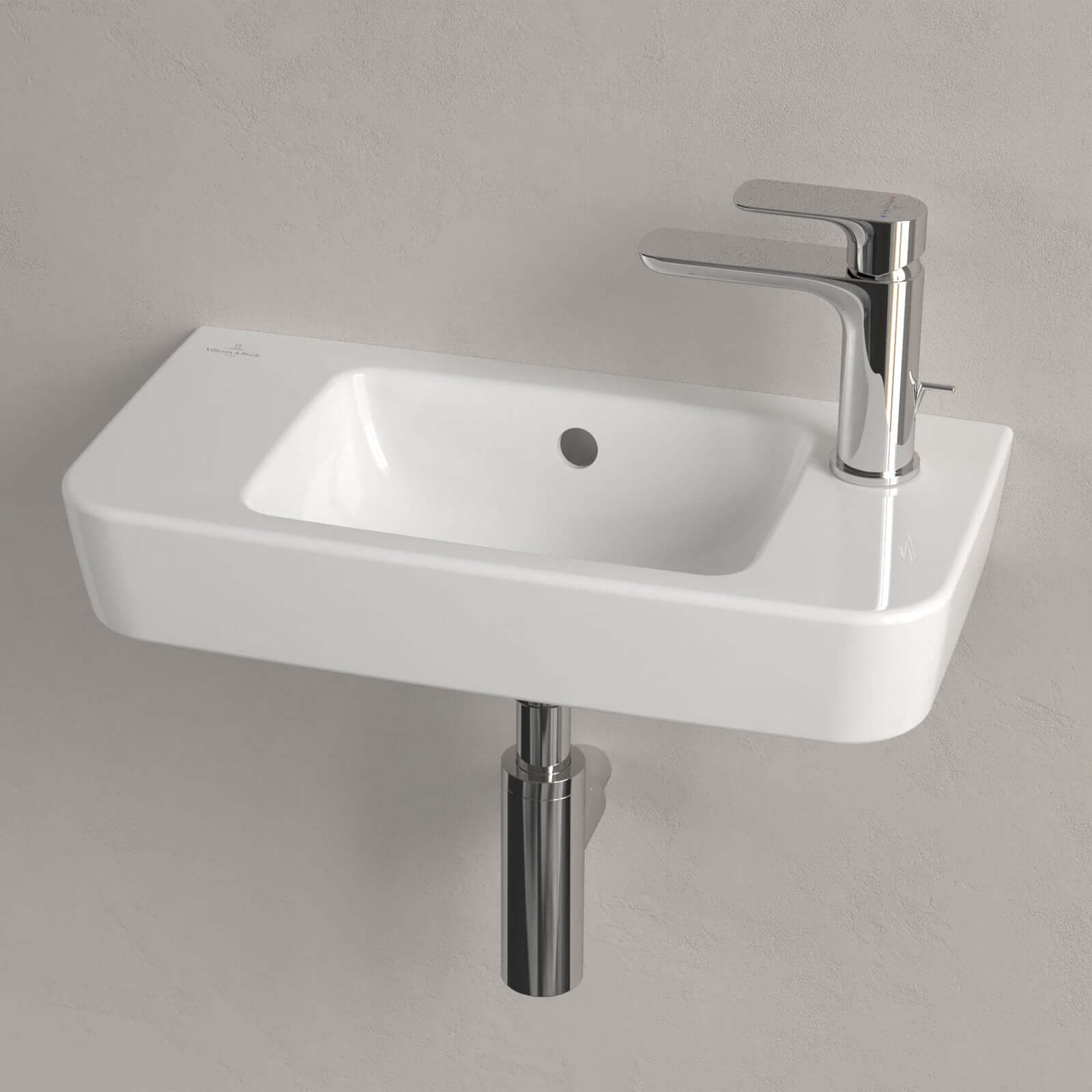 Villeroy & Boch O.novo 500x250 White Alpin Compact Wall Hung RH Handwash Basin with Overflow