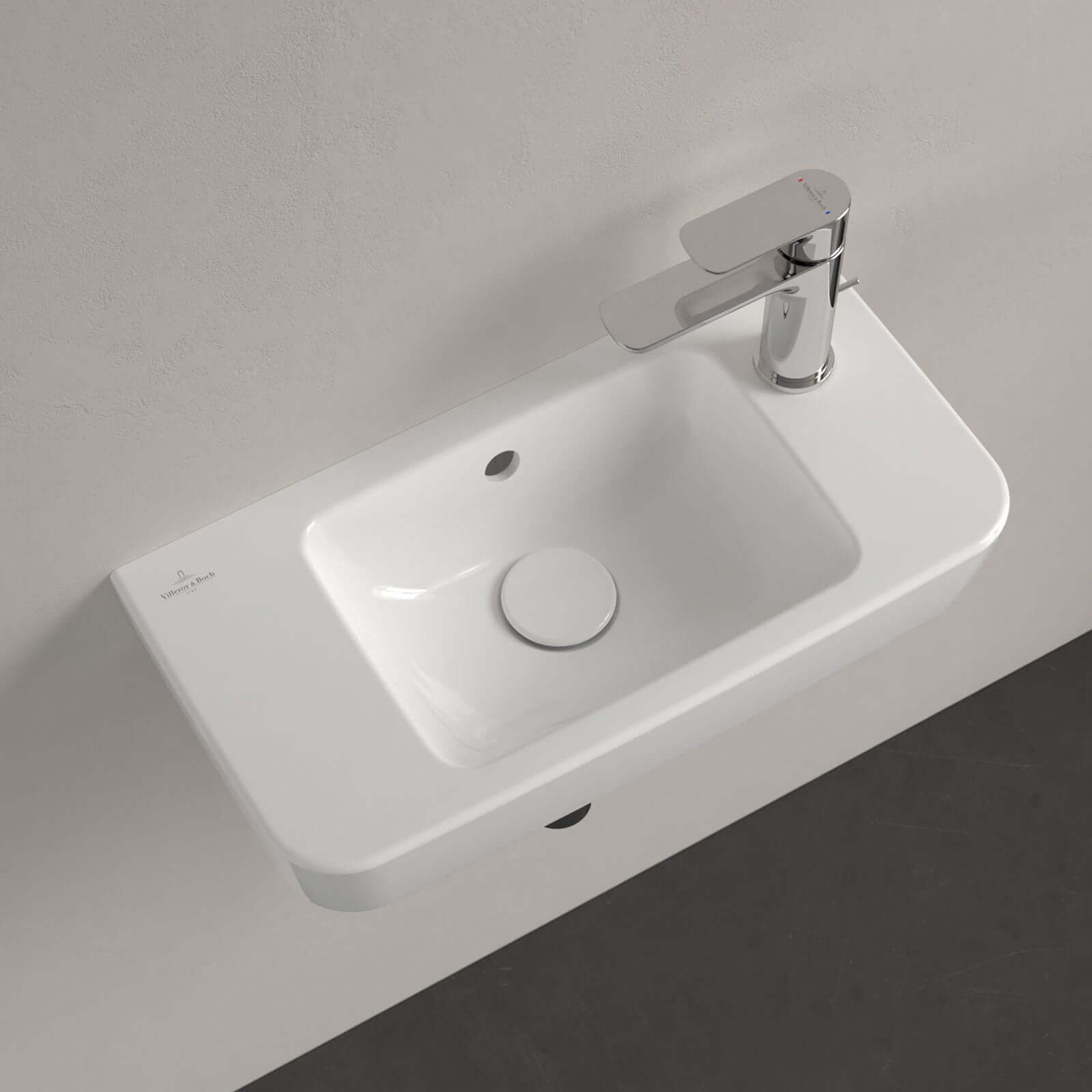 Villeroy & Boch O.novo 500x250 White Alpin Compact Wall Hung RH Handwash Basin with Overflow
