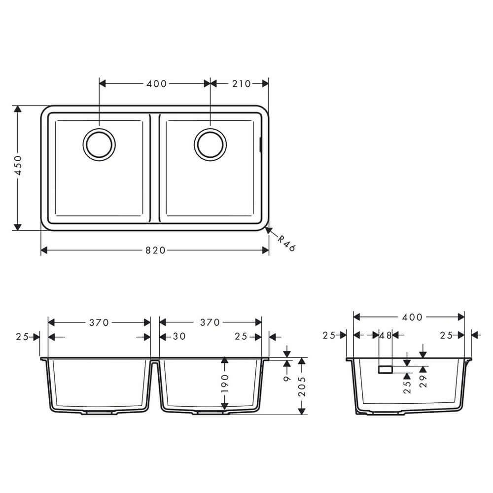 Hansgrohe S510-U770 2.0 Bowl Stone Grey Undermount Kitchen Sink 43434290