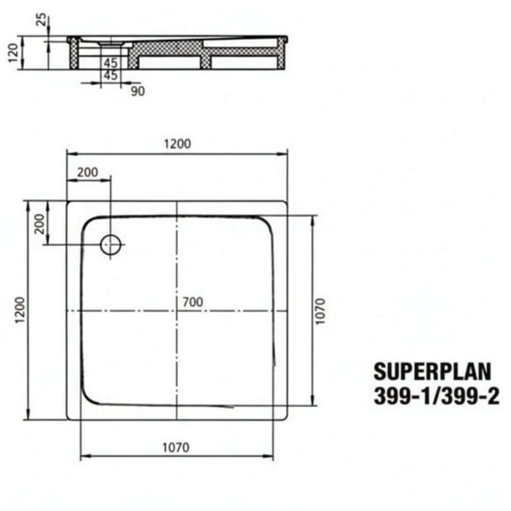 Kaldewei Superplan Square White Shower Tray 1200 x 1200mm