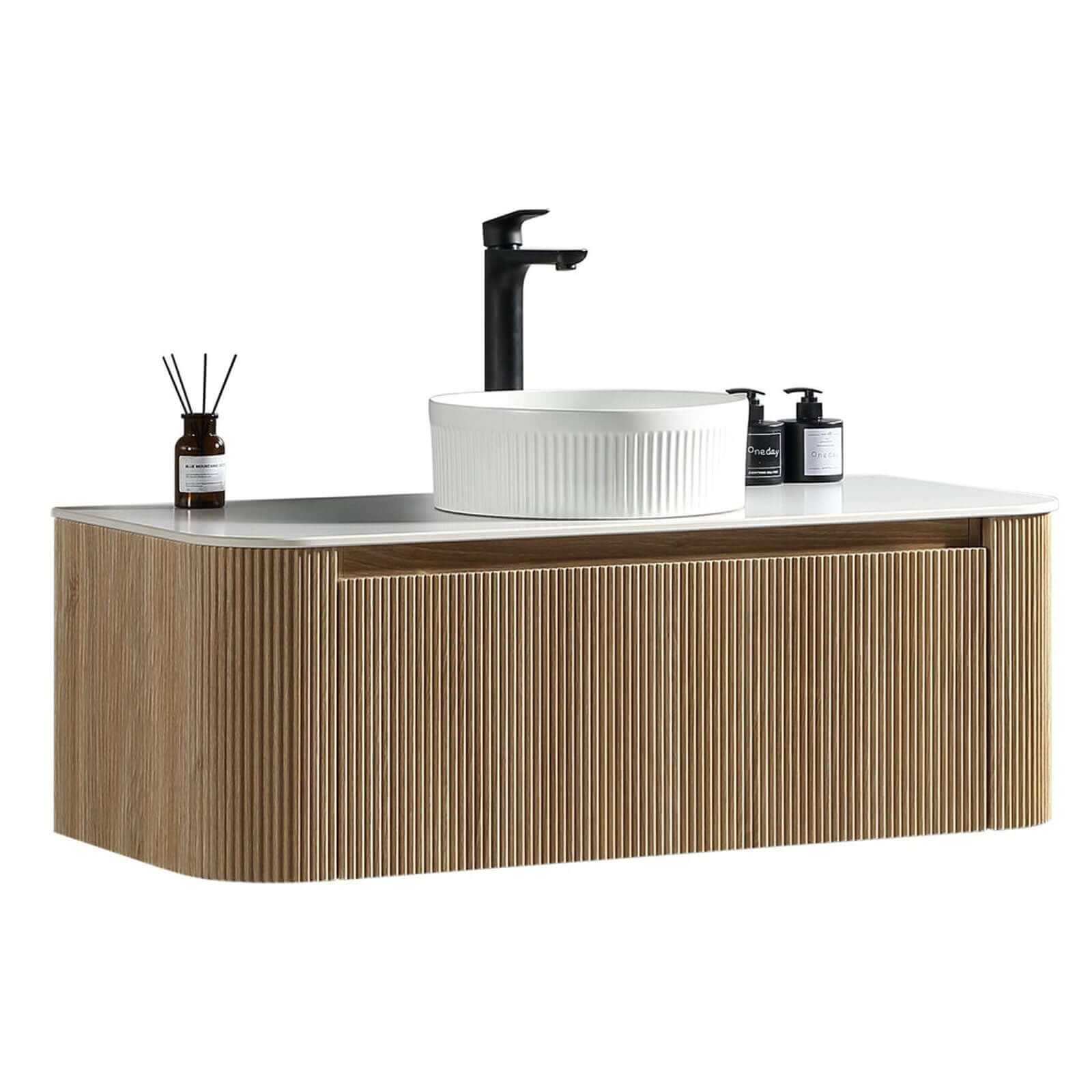 Astini Flauto Wall Hung Curve Corner Vanity with Sintered Stone Counter Top