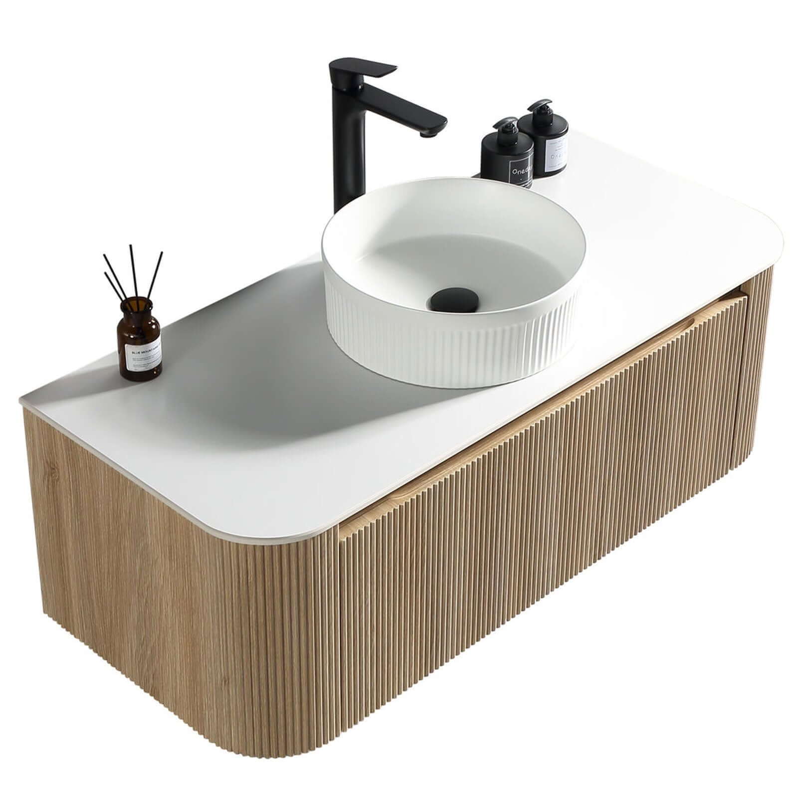 Astini Flauto Wall Hung Curve Corner Vanity with Sintered Stone Counter Top