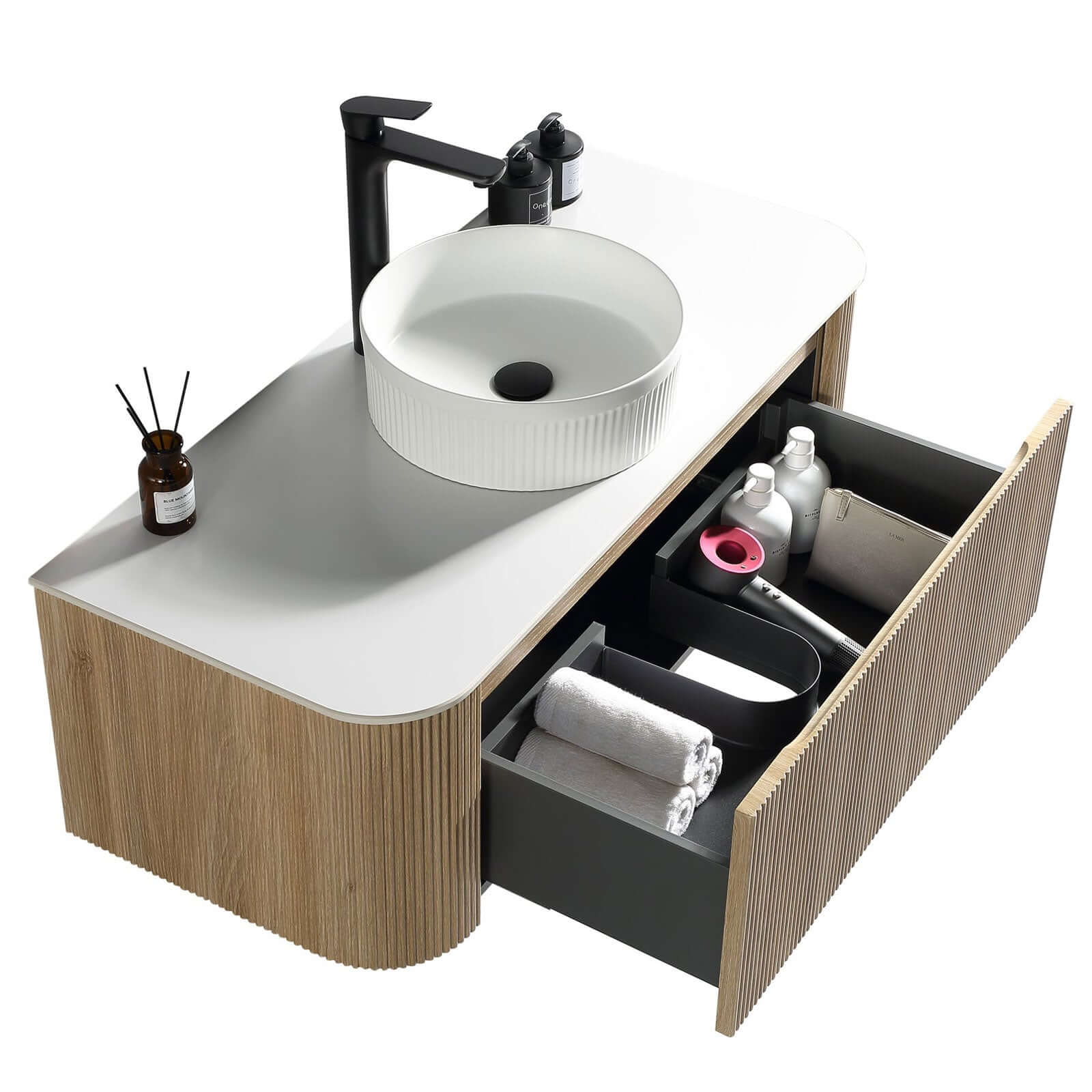 Astini Flauto Wall Hung Curve Corner Vanity with Sintered Stone Counter Top