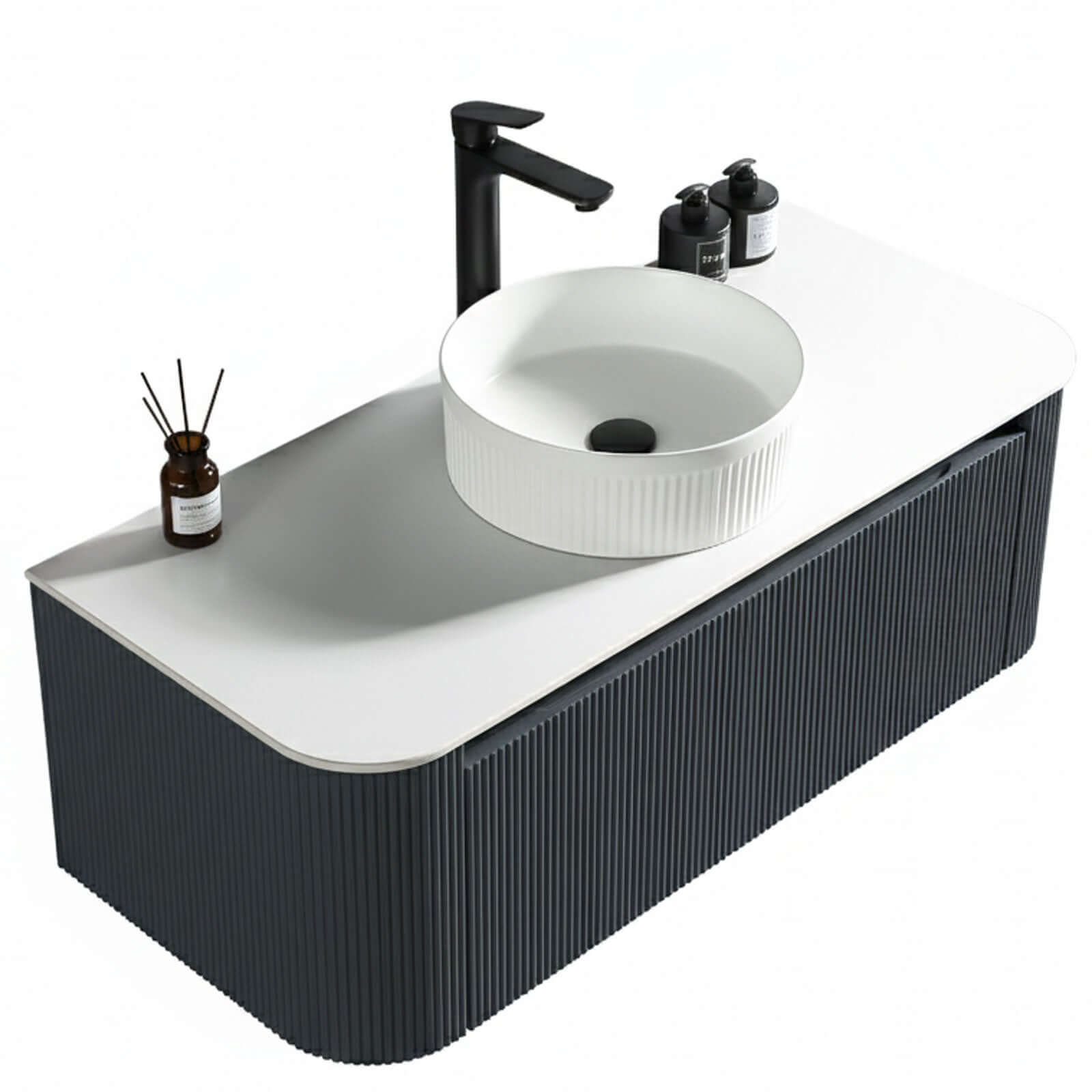 Astini Flauto Wall Hung Curve Corner Vanity with Sintered Stone Counter Top