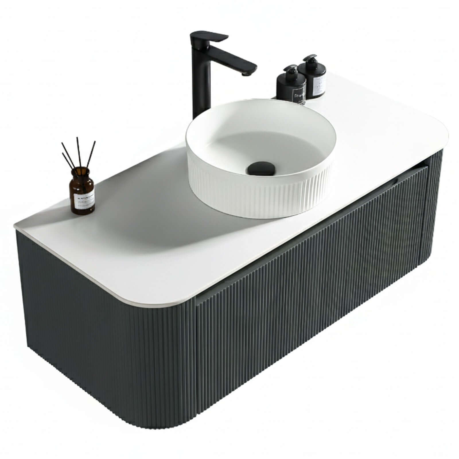 Astini Flauto Wall Hung Curve Corner Vanity with Sintered Stone Counter Top