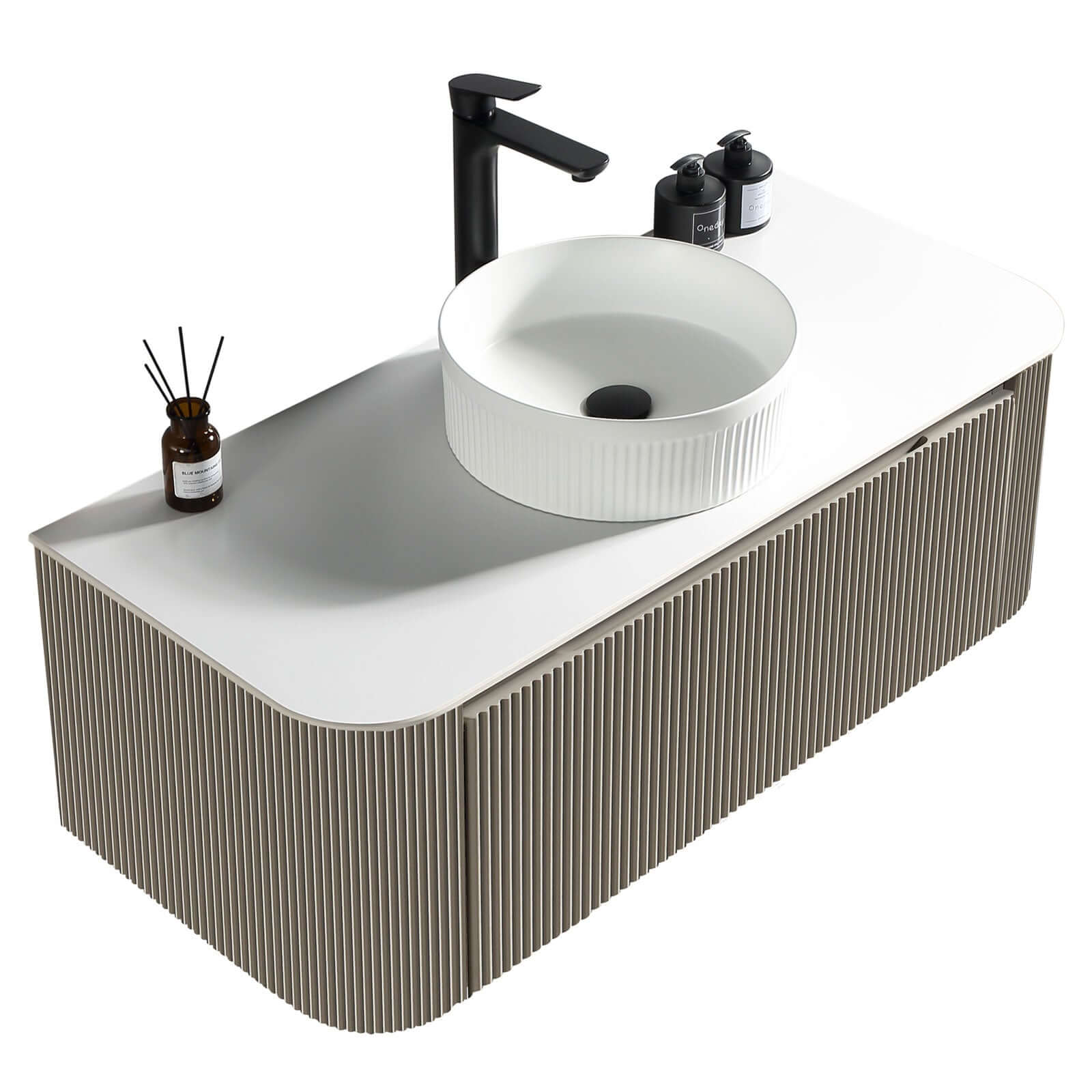 Astini Flauto Wall Hung Curve Corner Vanity with Sintered Stone Counter Top