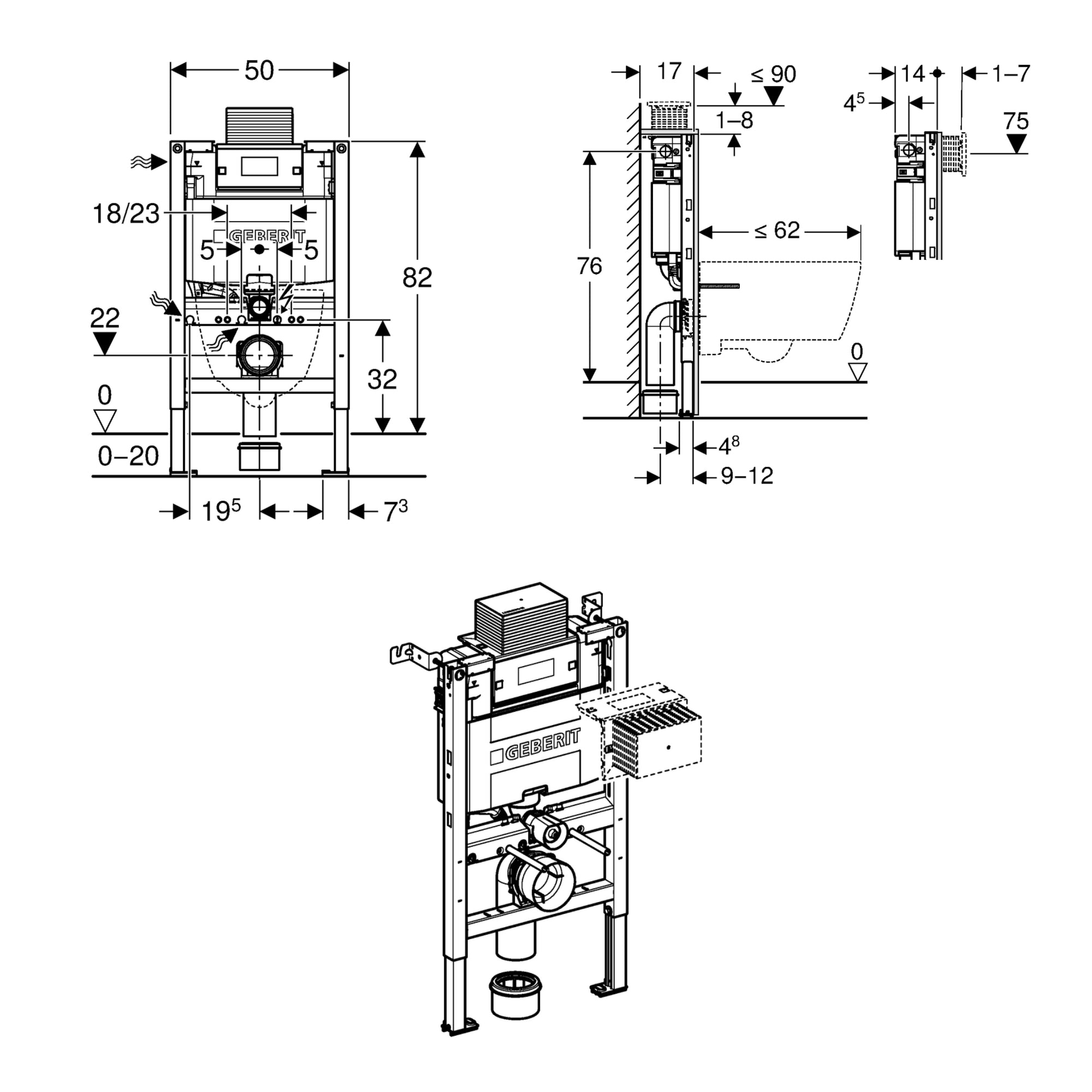 Geberit Alpha 82cm H Frame & Cistern for Wall-Hung WC