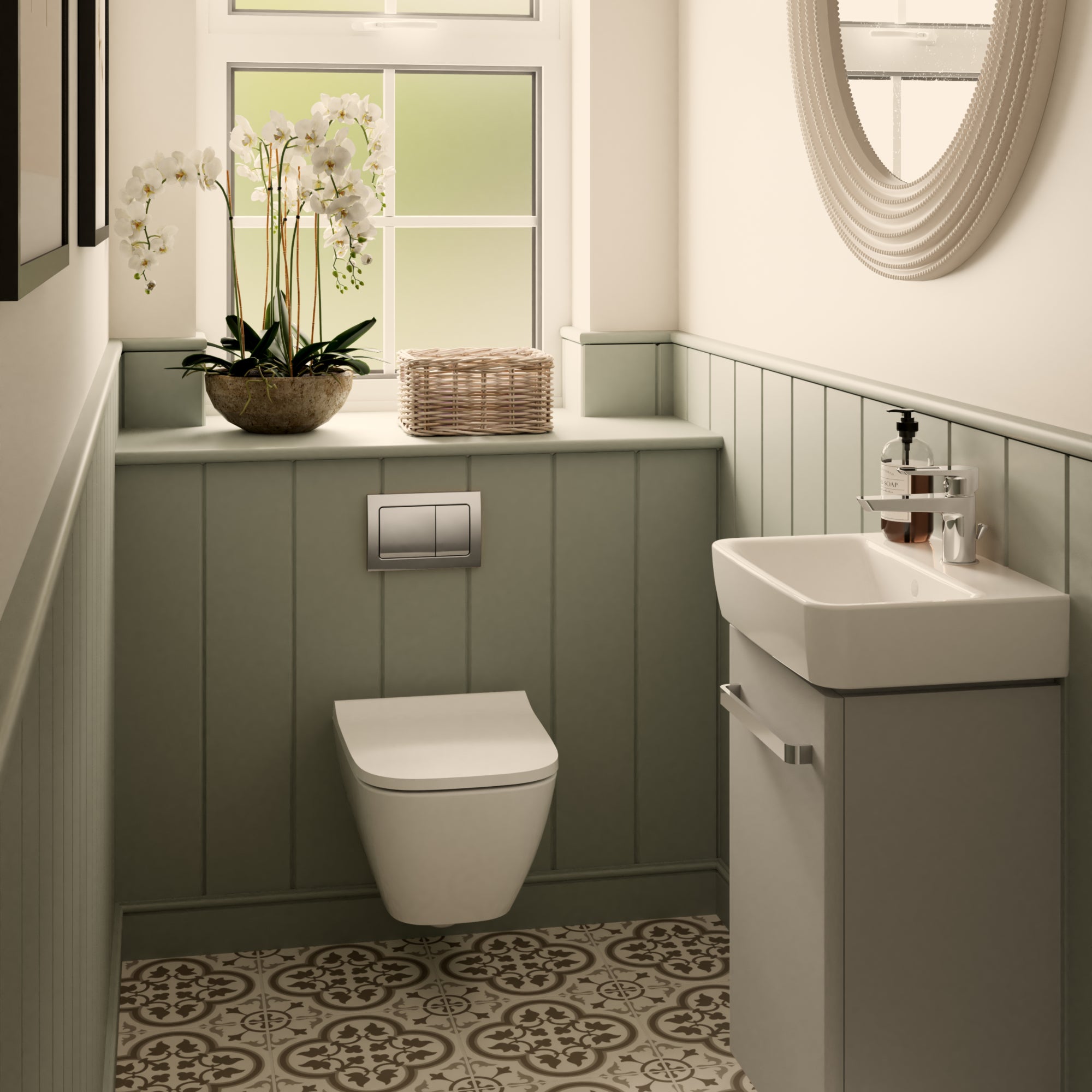 Geberit Alpha 82cm H Frame & Cistern, plus Alpha01 Square Flush Plate