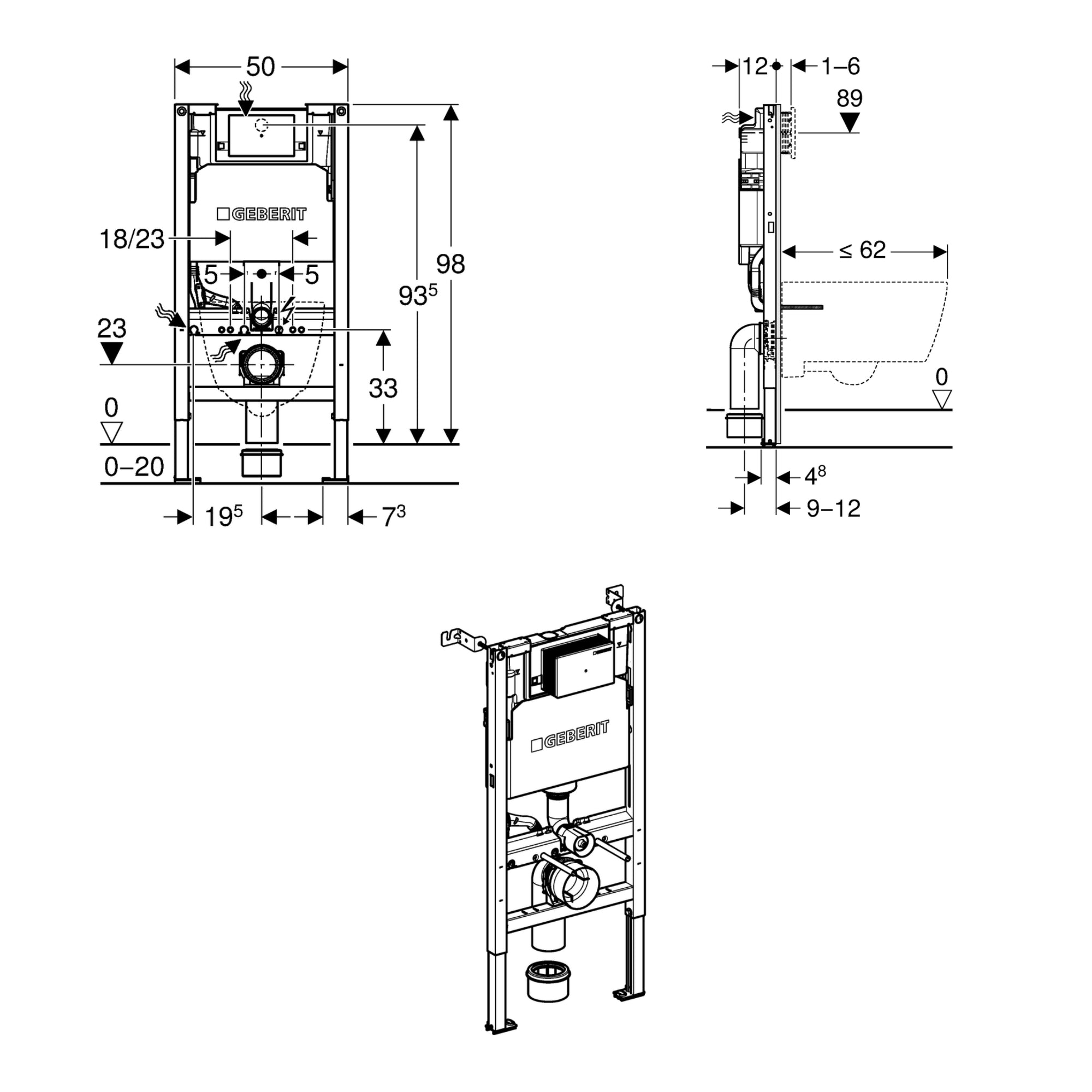 Geberit Alpha 98cm H Frame & Cistern for Wall-Hung WC