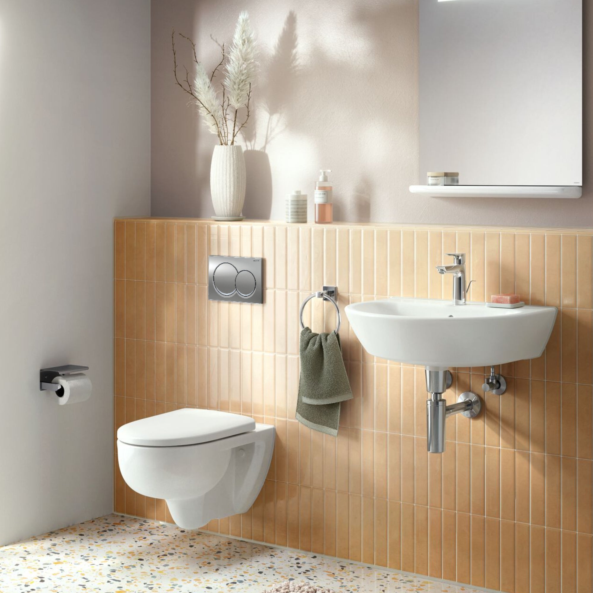 Geberit Alpha 98cm H Frame & Cistern, plus Alpha01 Round Flush Plate