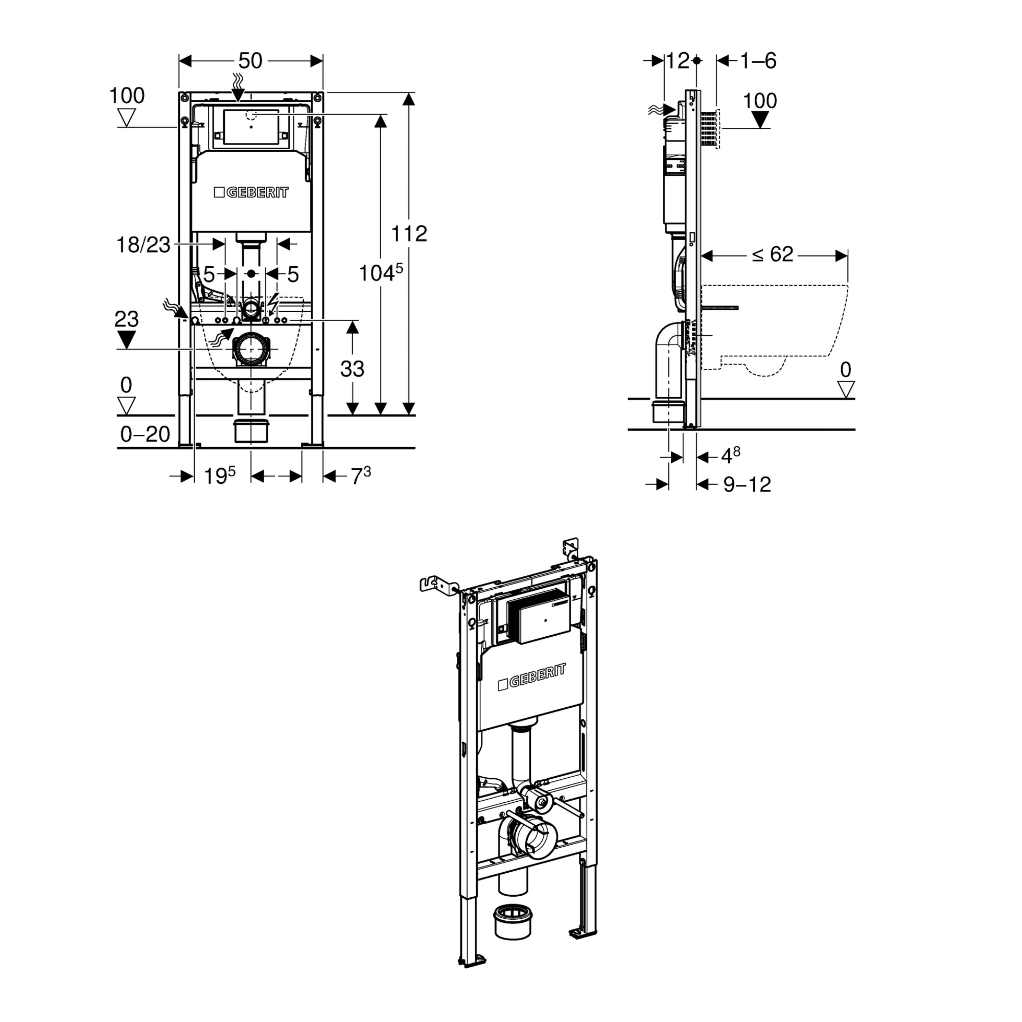 Geberit Alpha 112cm H Frame & Cistern for Wall-Hung WC