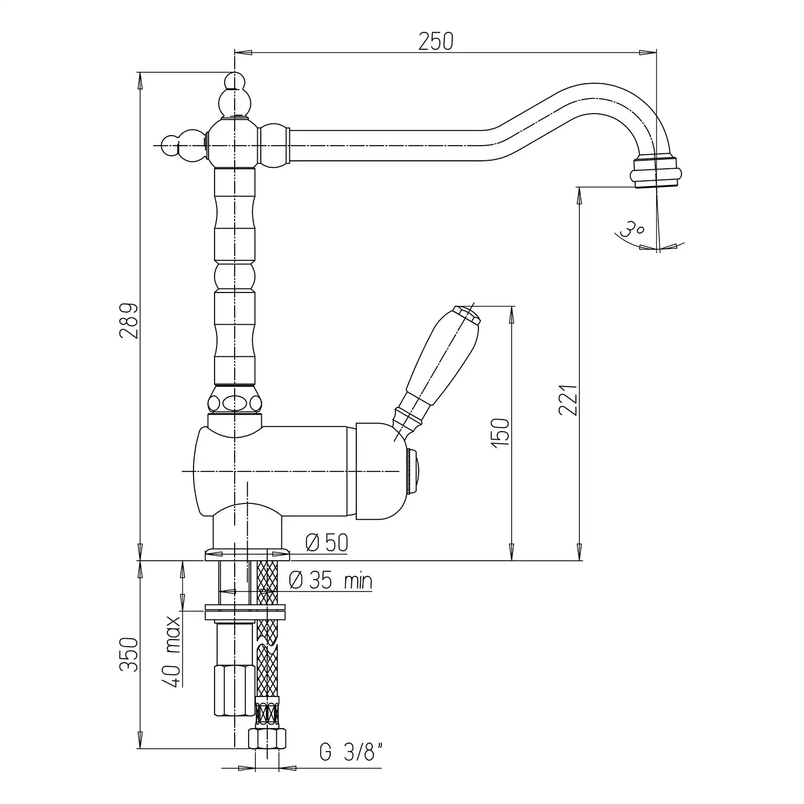 Paini Baroq Chrome Side Lever Mono Tap 64CR588ANTIA