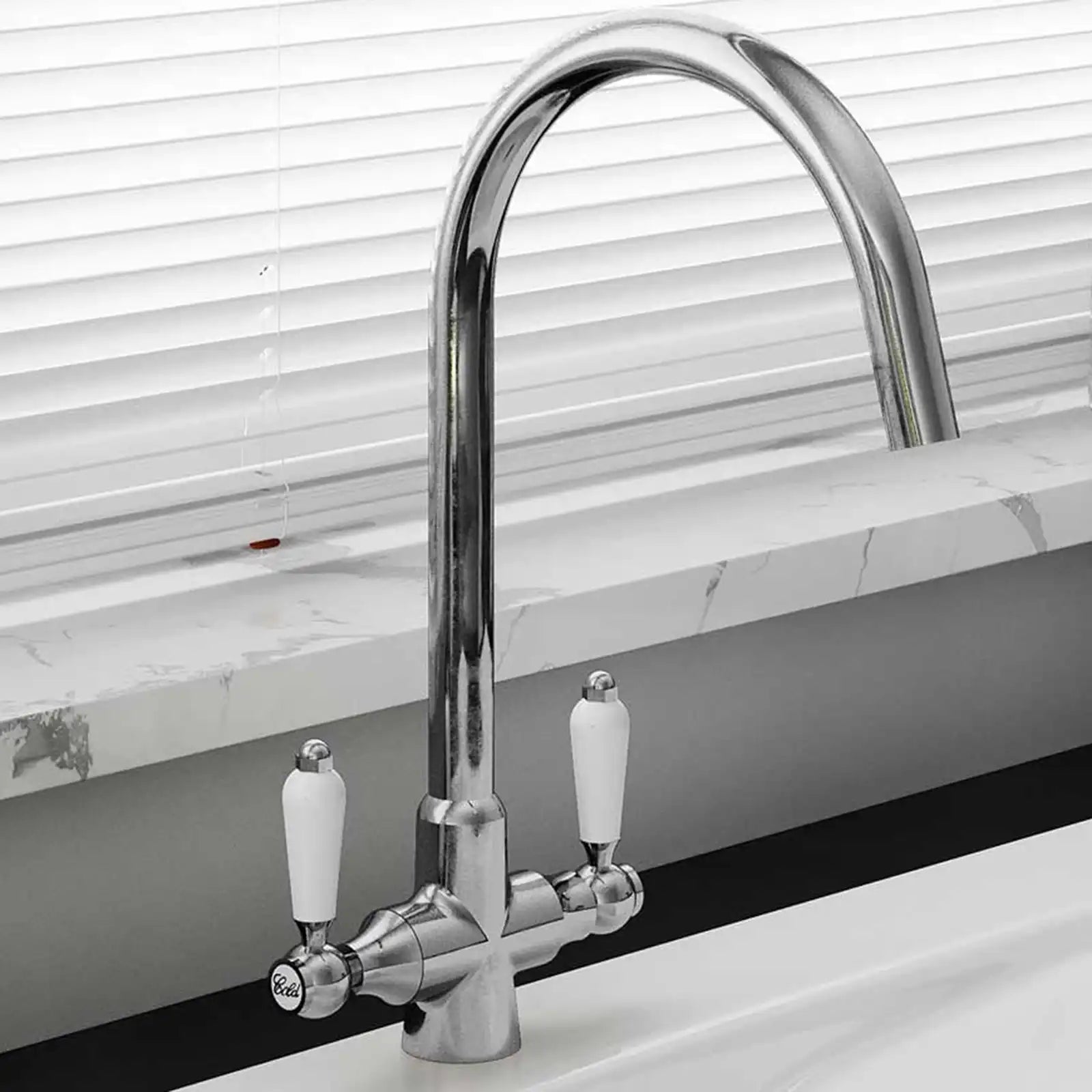 Astini Lago 150 1.5 Bowl White Fireclay Ceramic Kitchen Sink, Waste & Chrome Tap