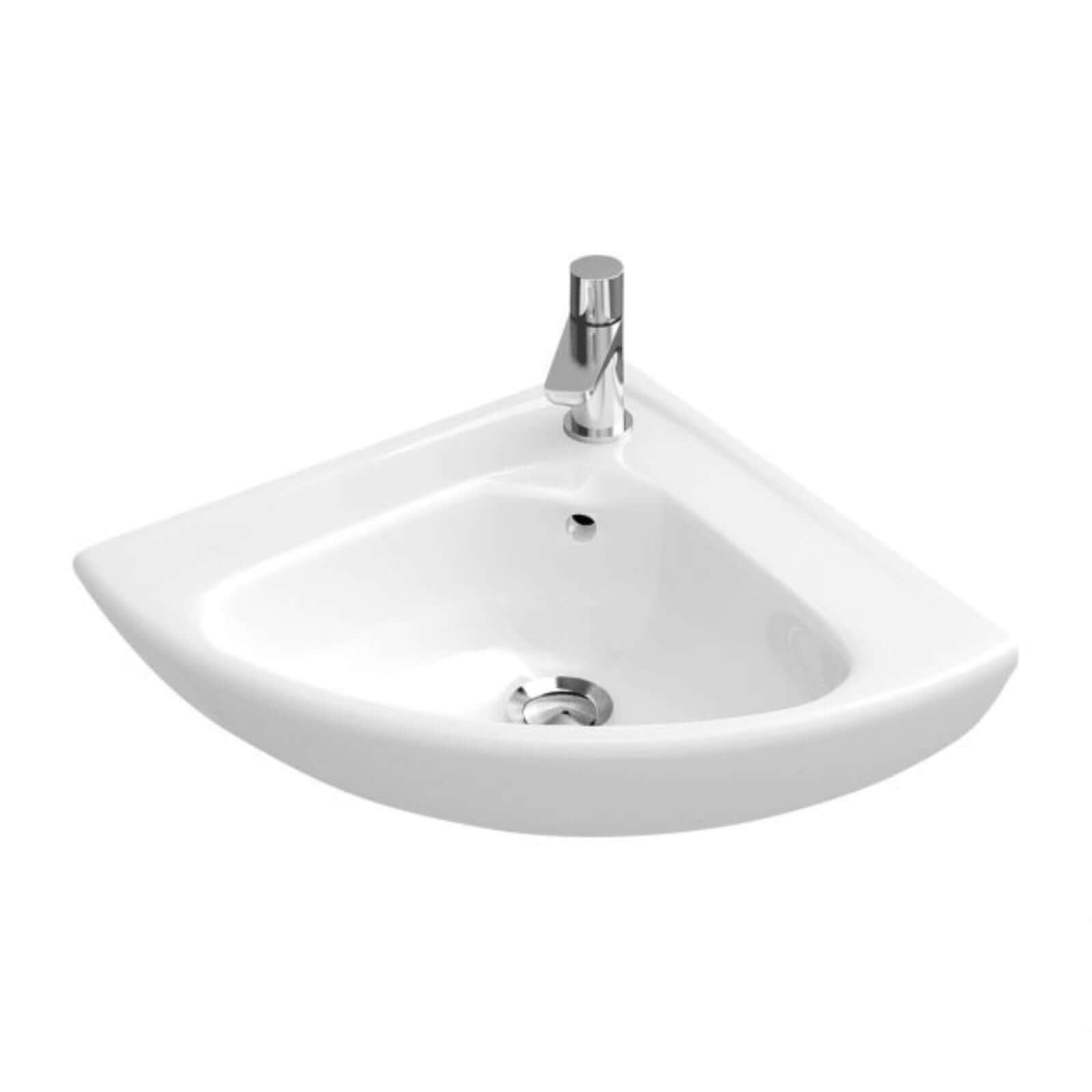 Villeroy & Boch O.novo 415x415 White Alpin 1TH Compact Corner Wall Hung Basin  with Overflow