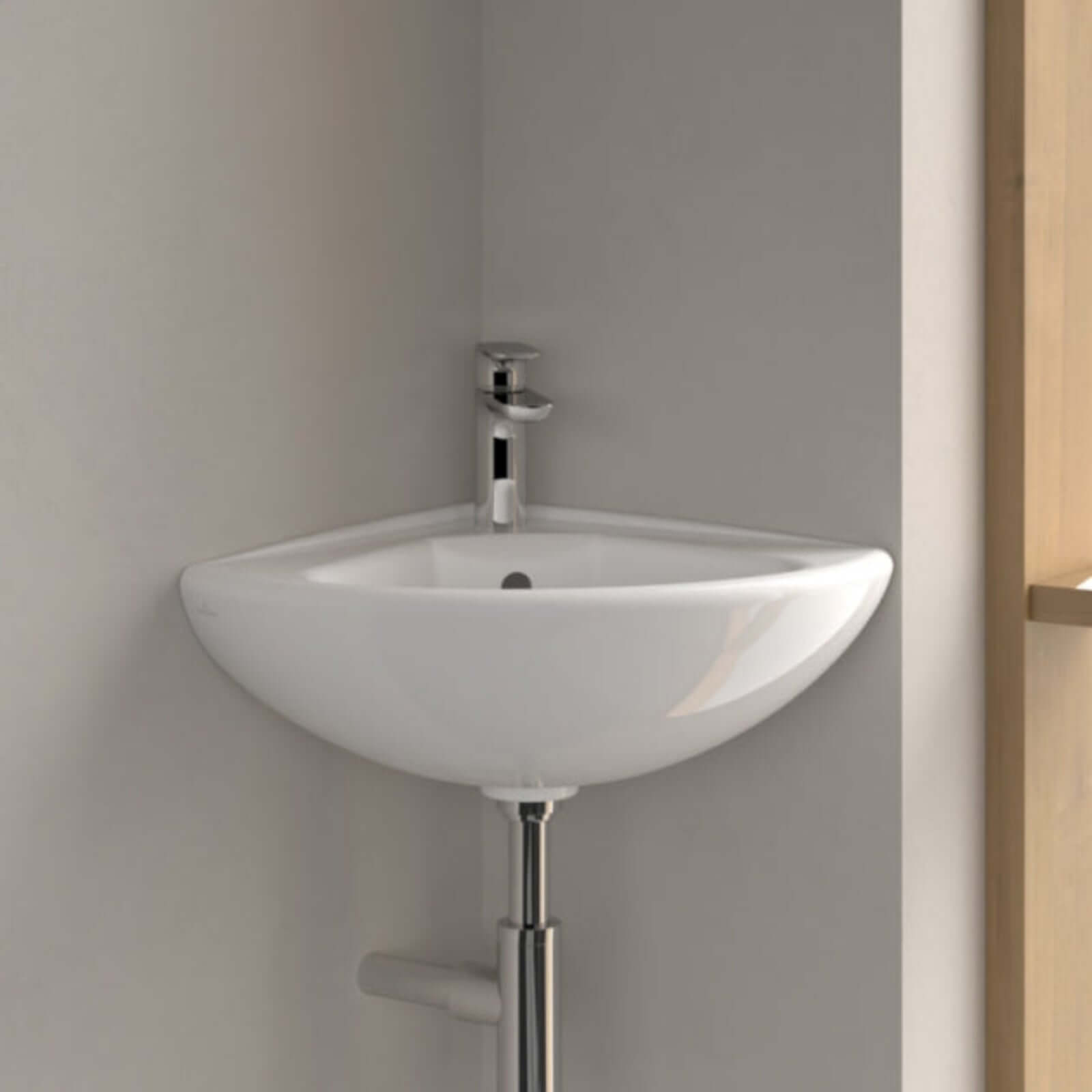 Villeroy & Boch O.novo 415x415 White Alpin 1TH Compact Corner Wall Hung Basin  with Overflow
