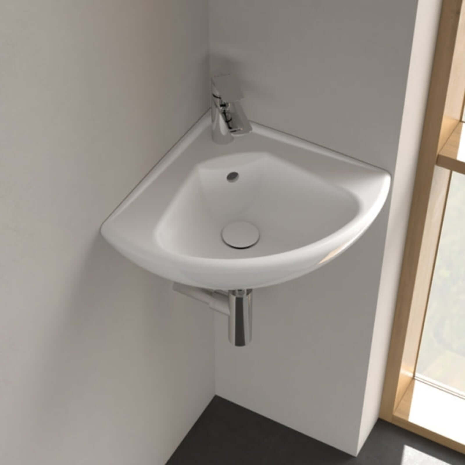 Villeroy & Boch O.novo 415x415 White Alpin 1TH Compact Corner Wall Hung Basin  with Overflow
