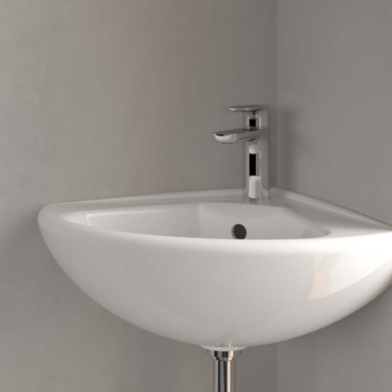 Villeroy & Boch O.novo 415x415 White Alpin 1TH Compact Corner Wall Hung Basin  with Overflow
