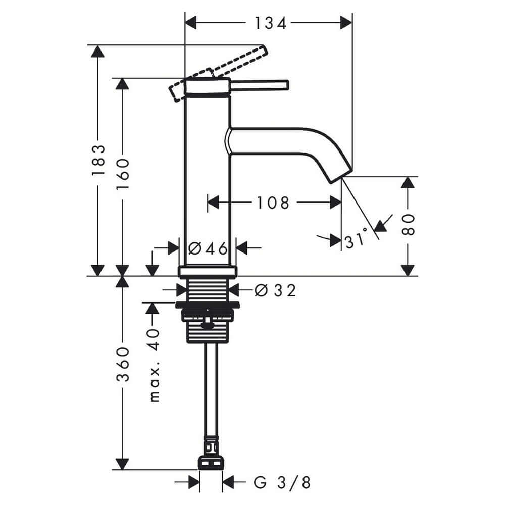 Hansgrohe Tecturis S Chrome Pillar Tap 80 With Lever Handle For Cold Water Or Pre-adjusted Water Without Waste Set 73313000