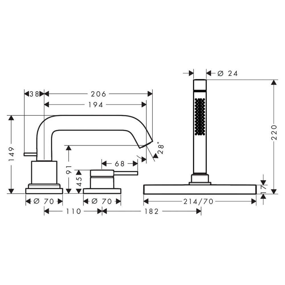 Hansgrohe Tecturis S Chrome 3-Hole Rim Mounted Single Lever Bath Mixer Tap With Sbox 73447000