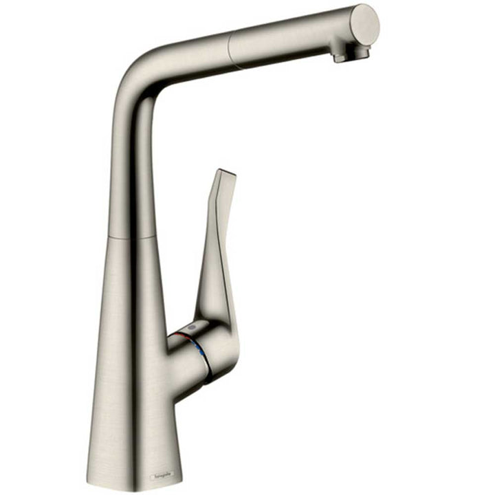Hansgrohe Metris M71 Brushed Steel sBox Pullout Kitchen Sink Mixer Tap 73812800