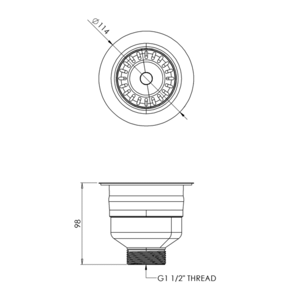 Top Fix Kitchen Strainer Waste – (90mm) G1 1/2”