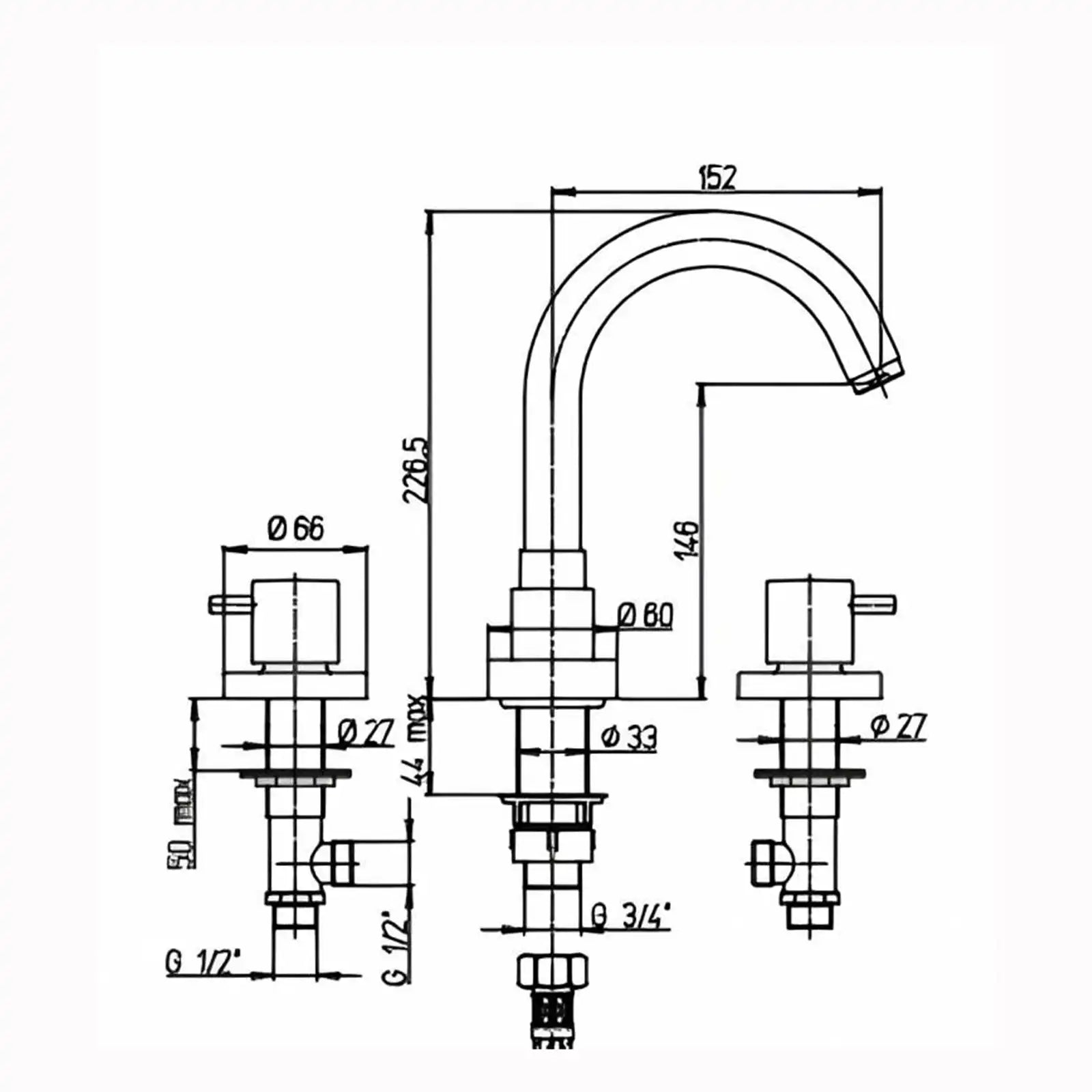 Paini Cox Chrome 3 Hole Bath Filler Tap 78CR102UK