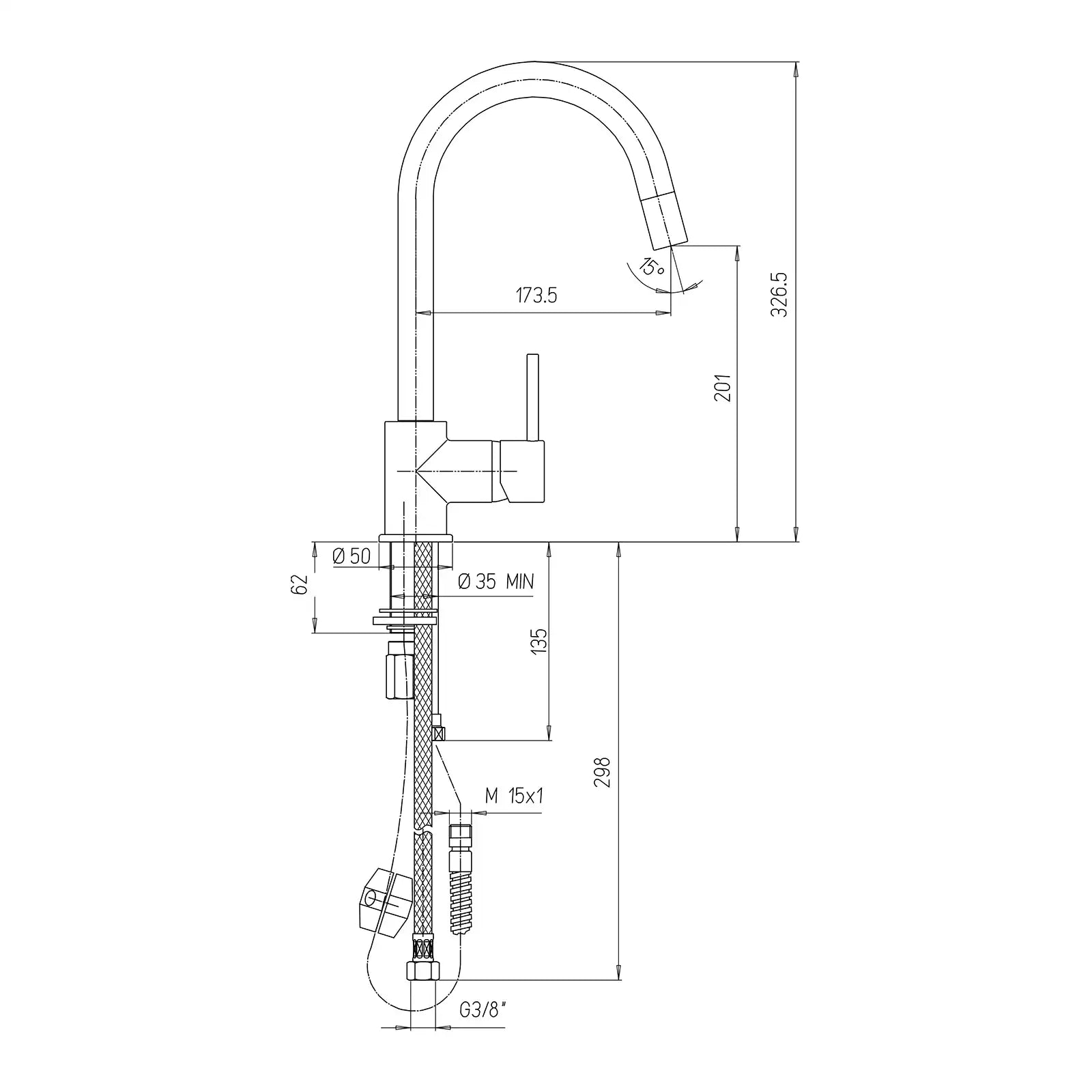 Paini Cox Chrome Side Lever Pull Out Spray Tap 78CR591UK