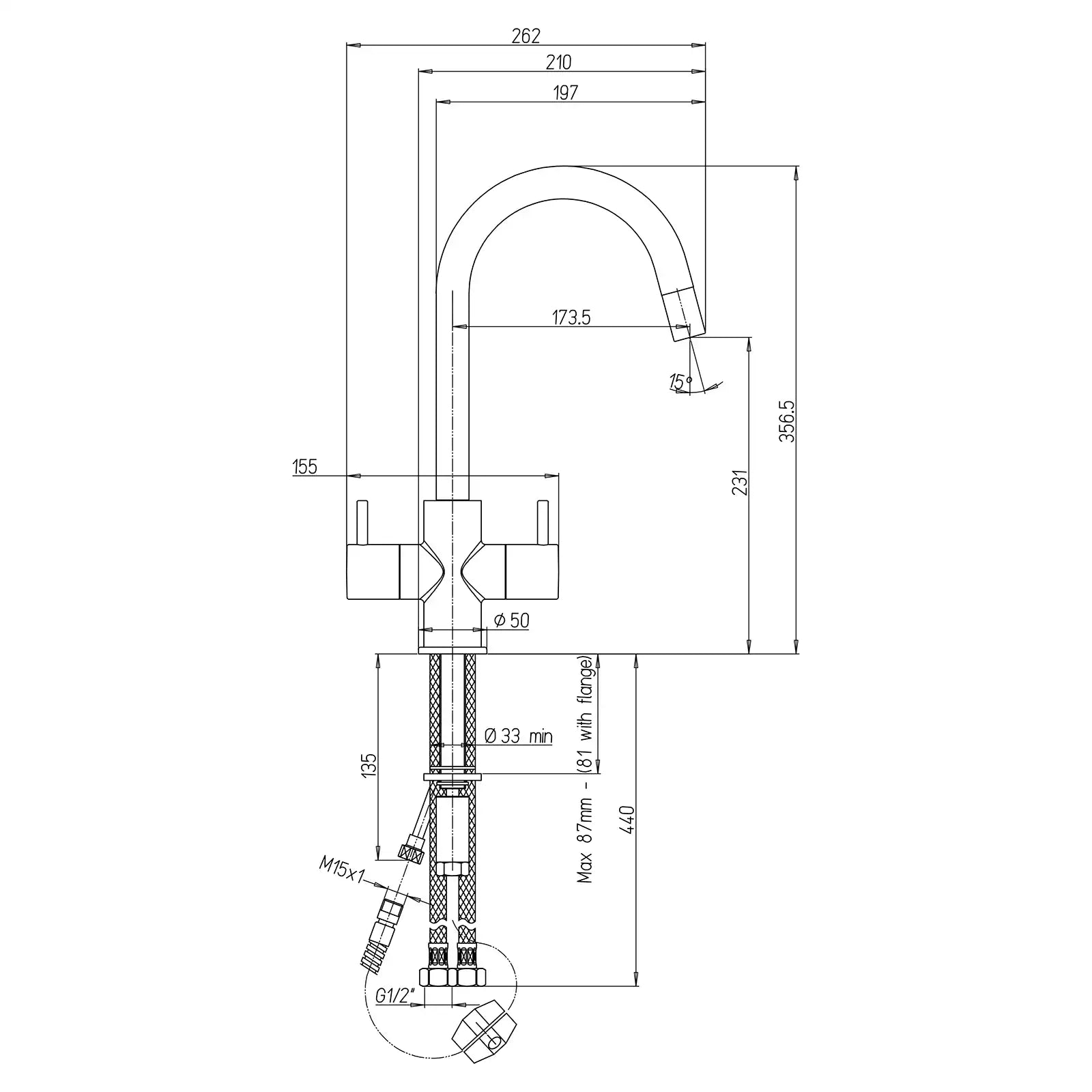 Paini Cox Brushed Nickel Cruciform Mono Pull Out Spray Tap 78PW491F4UK