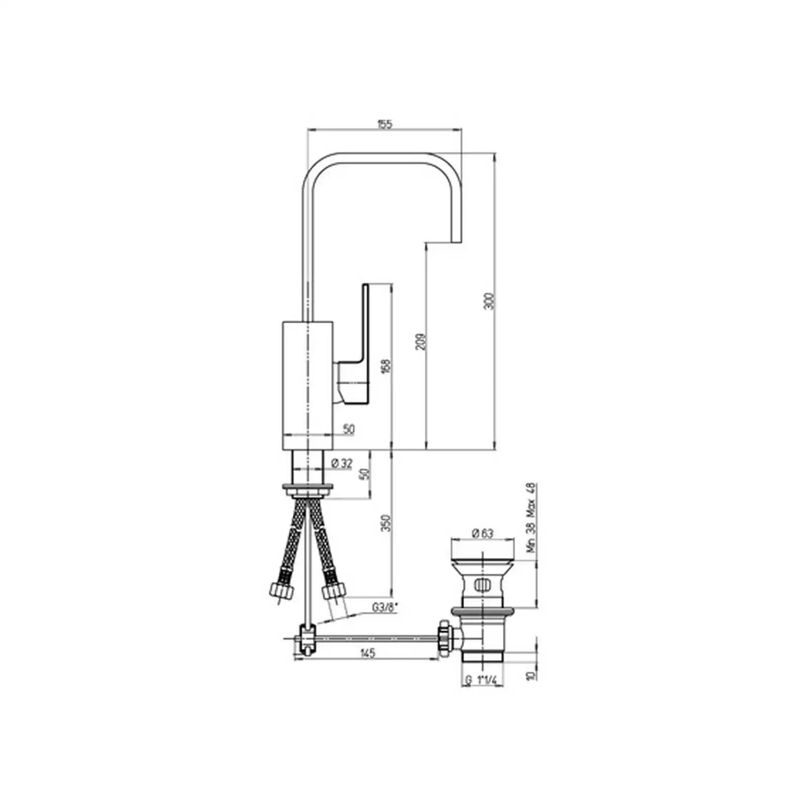 Paini Dax R Chrome Basin Tap Monobloc c/w Pop Up Waste 84CR250RUK