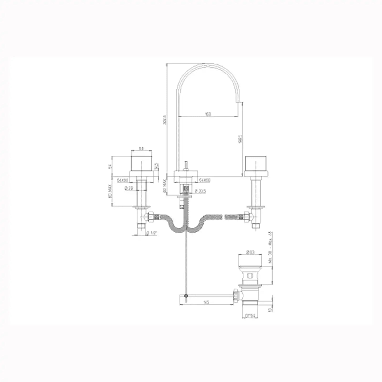 Paini Ovo Chrome 3 Hole Basin Mixer Tap c/w Pop Up Waste 86CR214UK