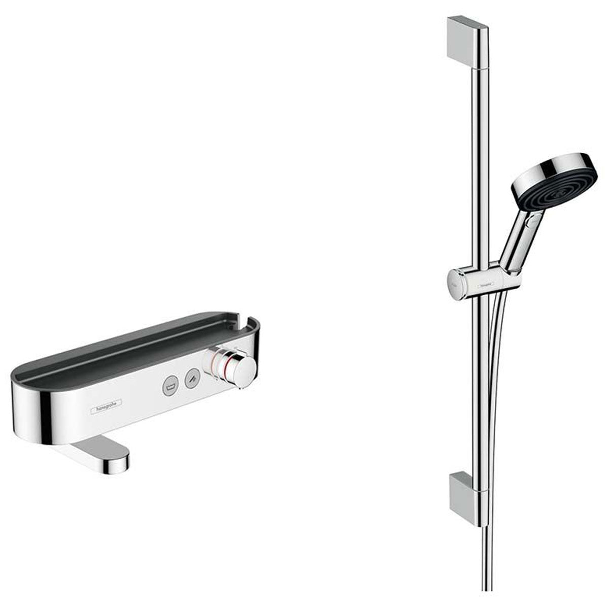 Hansgrohe Pulsify Select S Chrome Shower System 105 3 Jet Relaxation with Bath Thermostat, Shower Bar 65cm