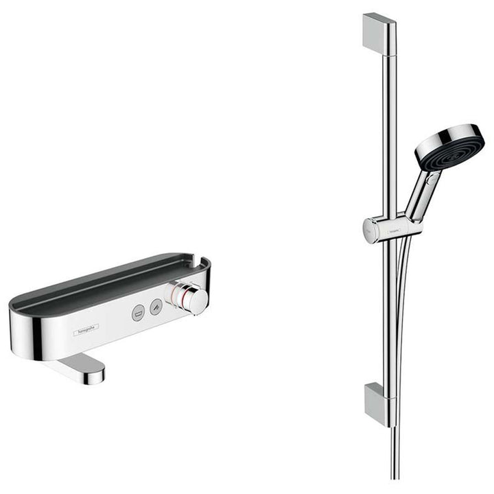 Hansgrohe Pulsify Select S Chrome Shower System 105 3 Jet Relaxation with Bath Thermostat, Shower Bar 65cm