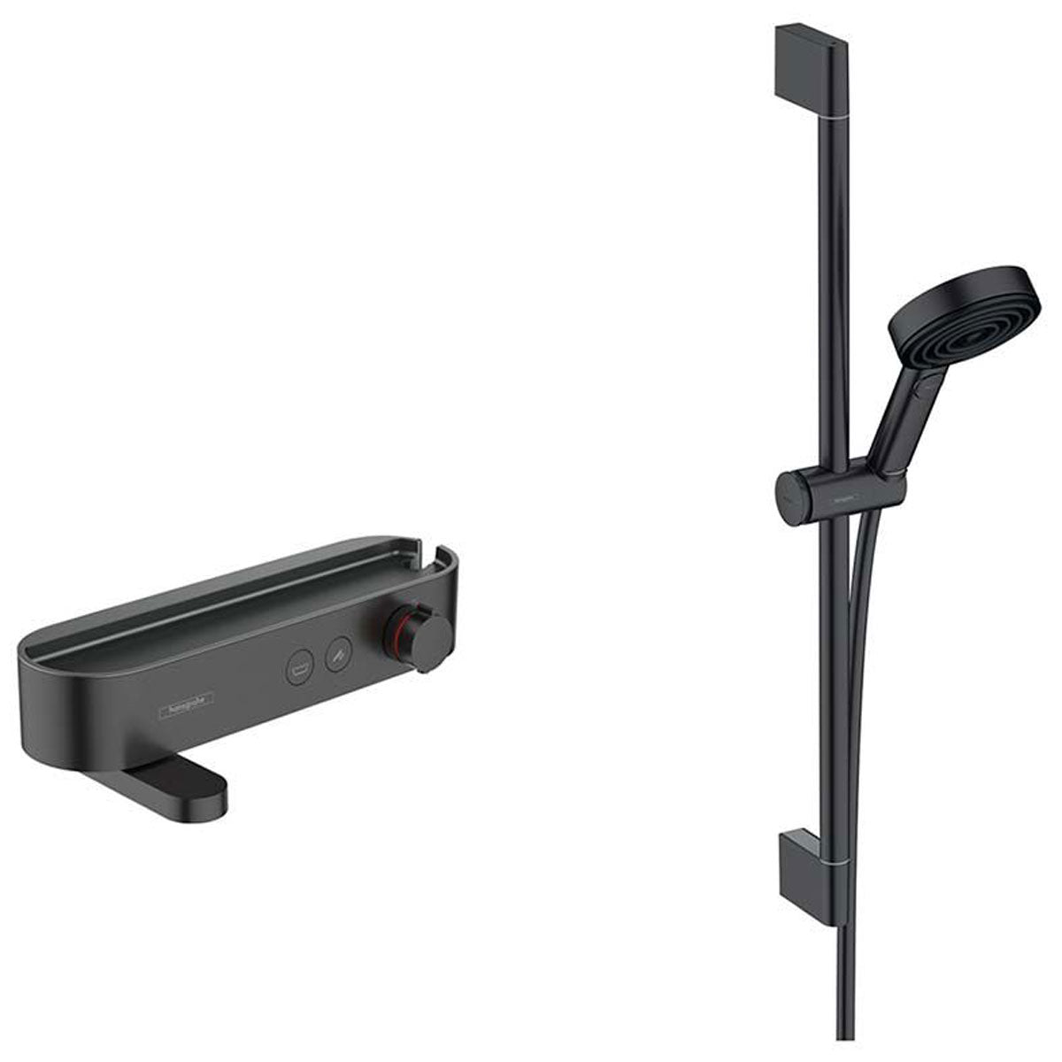 Hansgrohe Pulsify Select S Matt Black Shower system 105 3 Jet Relaxation with Bath Thermostat, Shower Bar 65cm