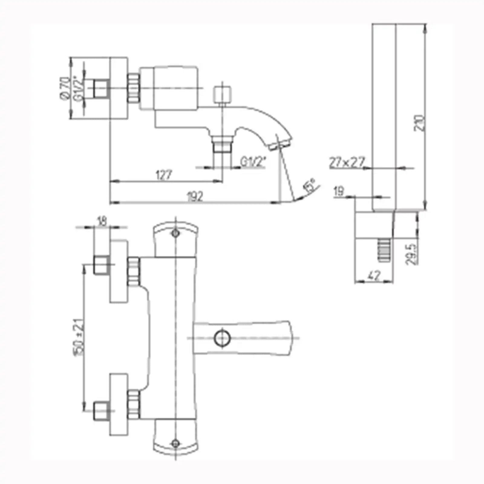Paini Lady Chrome Thermostatic Bath Shower Mixer Tap with Shower Kit 89CR100TH