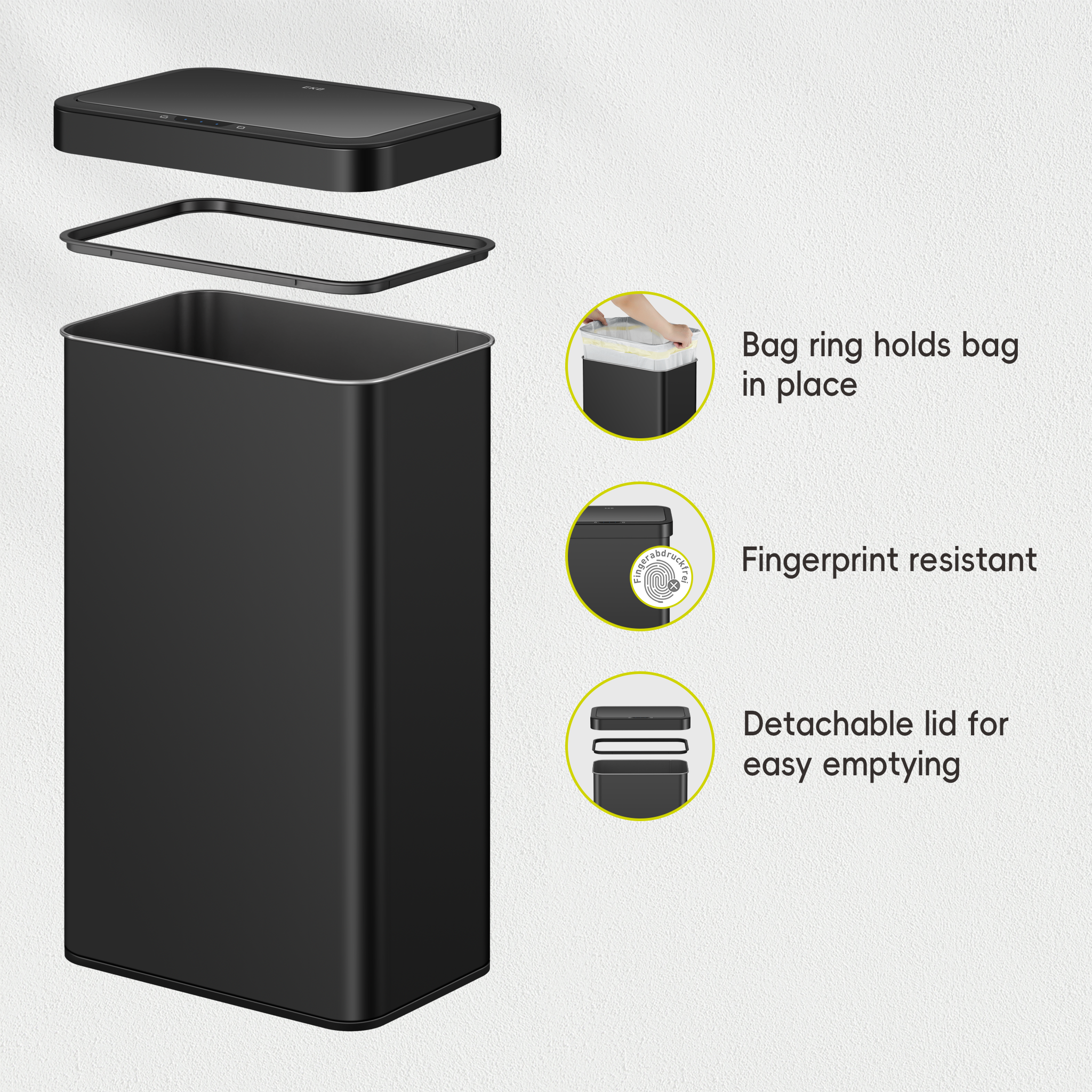 EKO Econova 50L Black Soft Close Sensor Bin