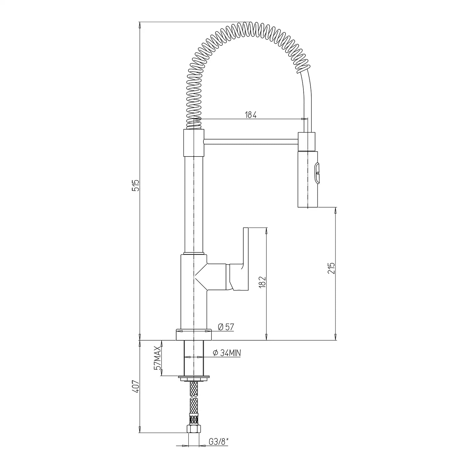 Paini Industrial Brushed Kitchen Spray Tap 92PW557LLPE