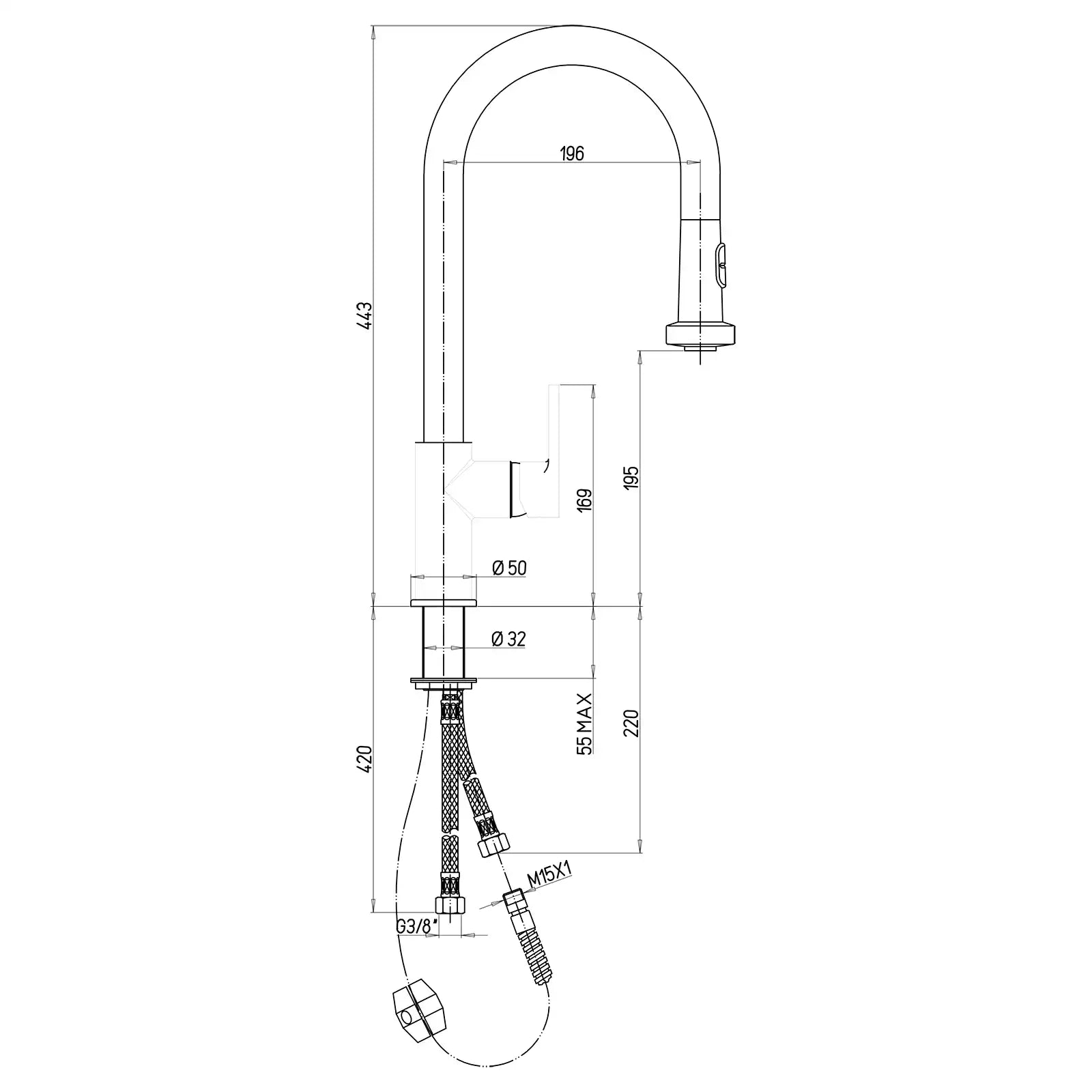 Paini Arena Black Pull Out Spray Tap 92YO591LL