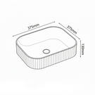 Technical drawing of a rectangular sink with dimensions labeled