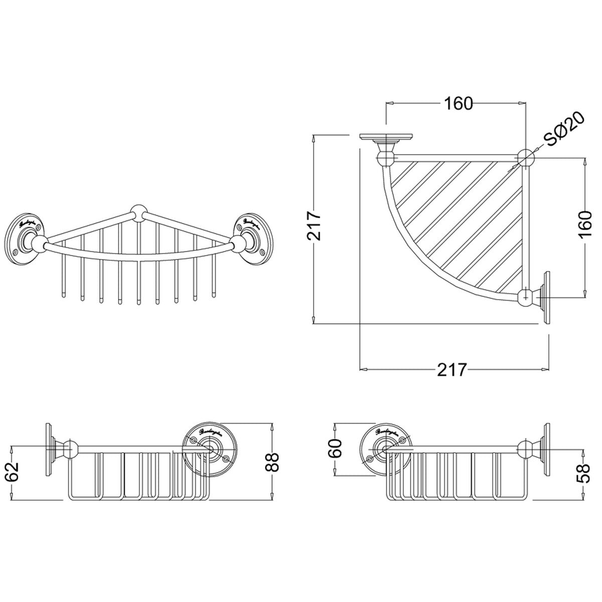 Burlington Chrome 62mm Deep Corner Basket