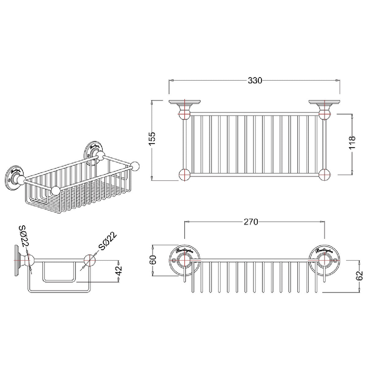 Burlington Chrome 62mm Deep Wire Basket