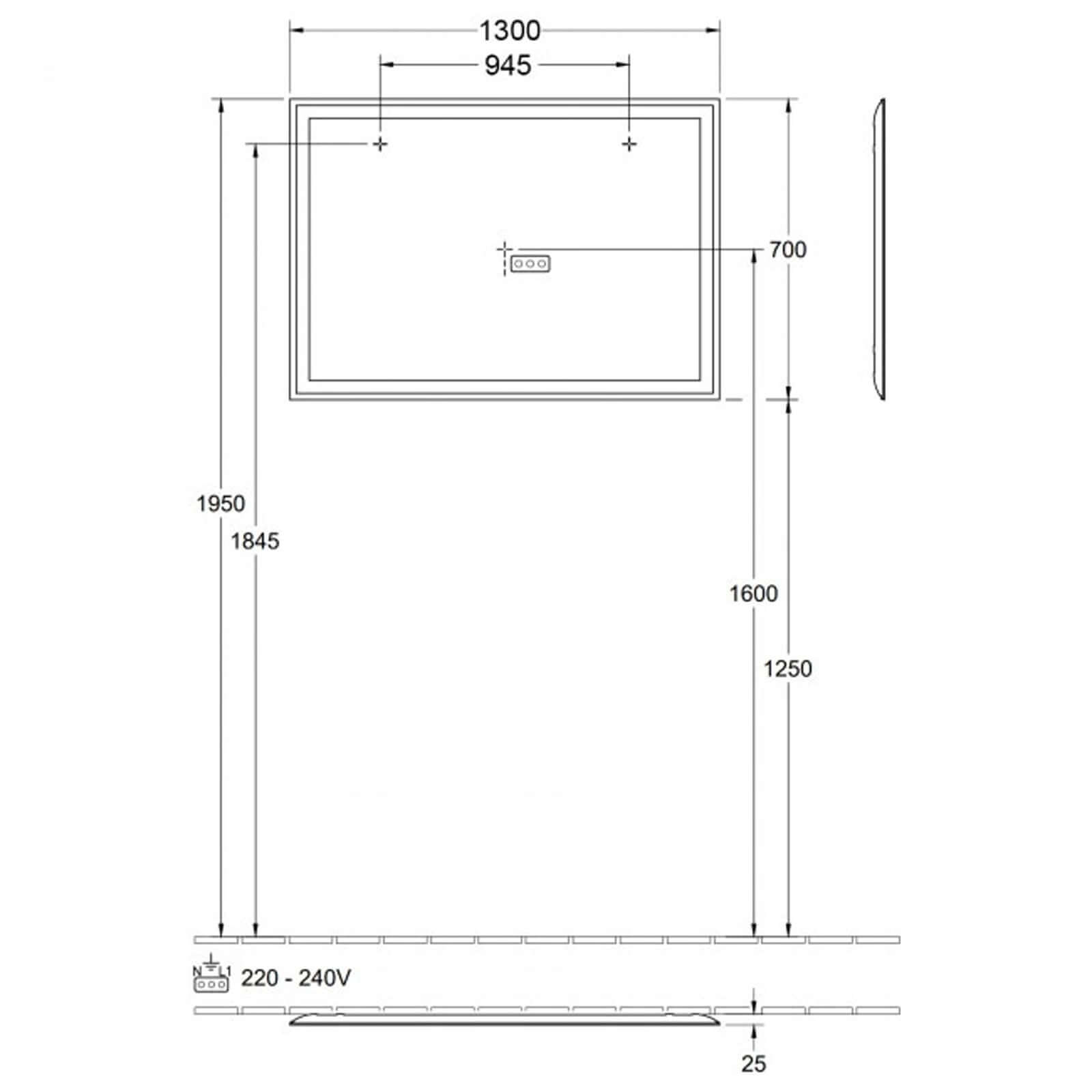 Villeroy & Boch Finero LED Bathroom Mirror 700 x 1300mm