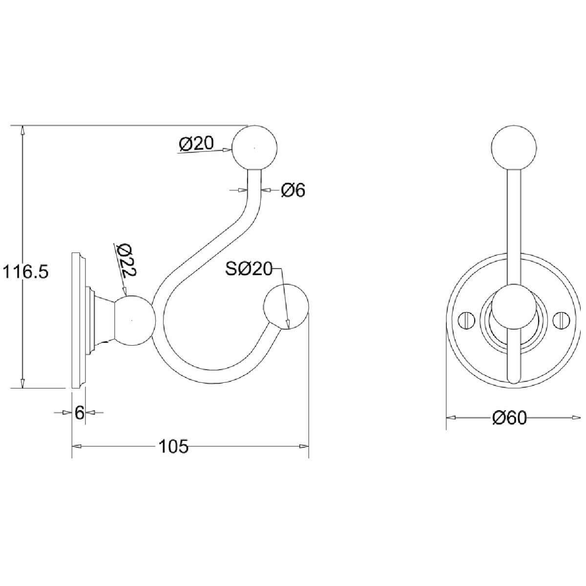 Burlington Wall Mounted Double Robe Hook